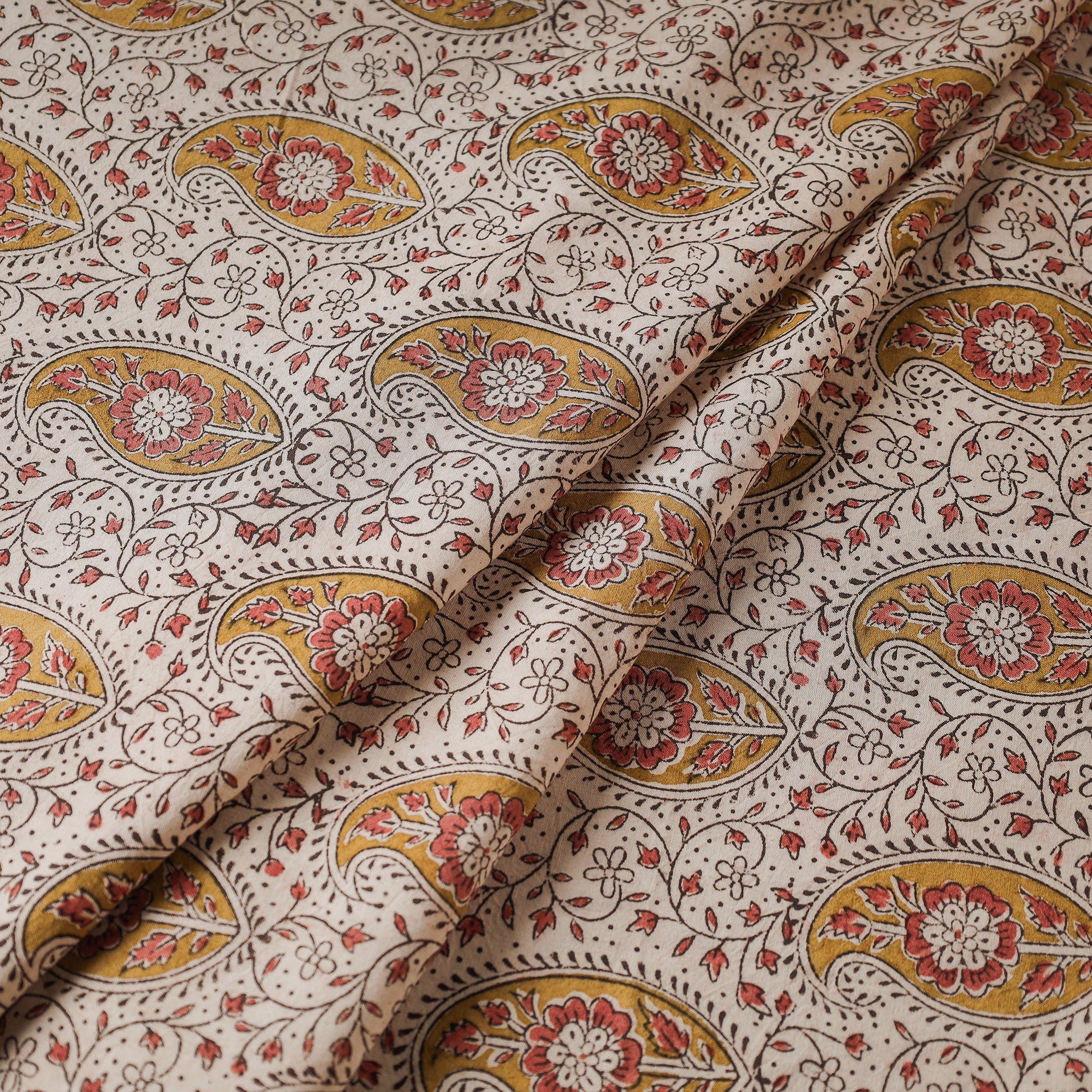 PITCHUKA SRINIVAS KALAMKARI PEDANA Beige - Pedana Kalamkari Block Printed Cotton Fabric - view 2