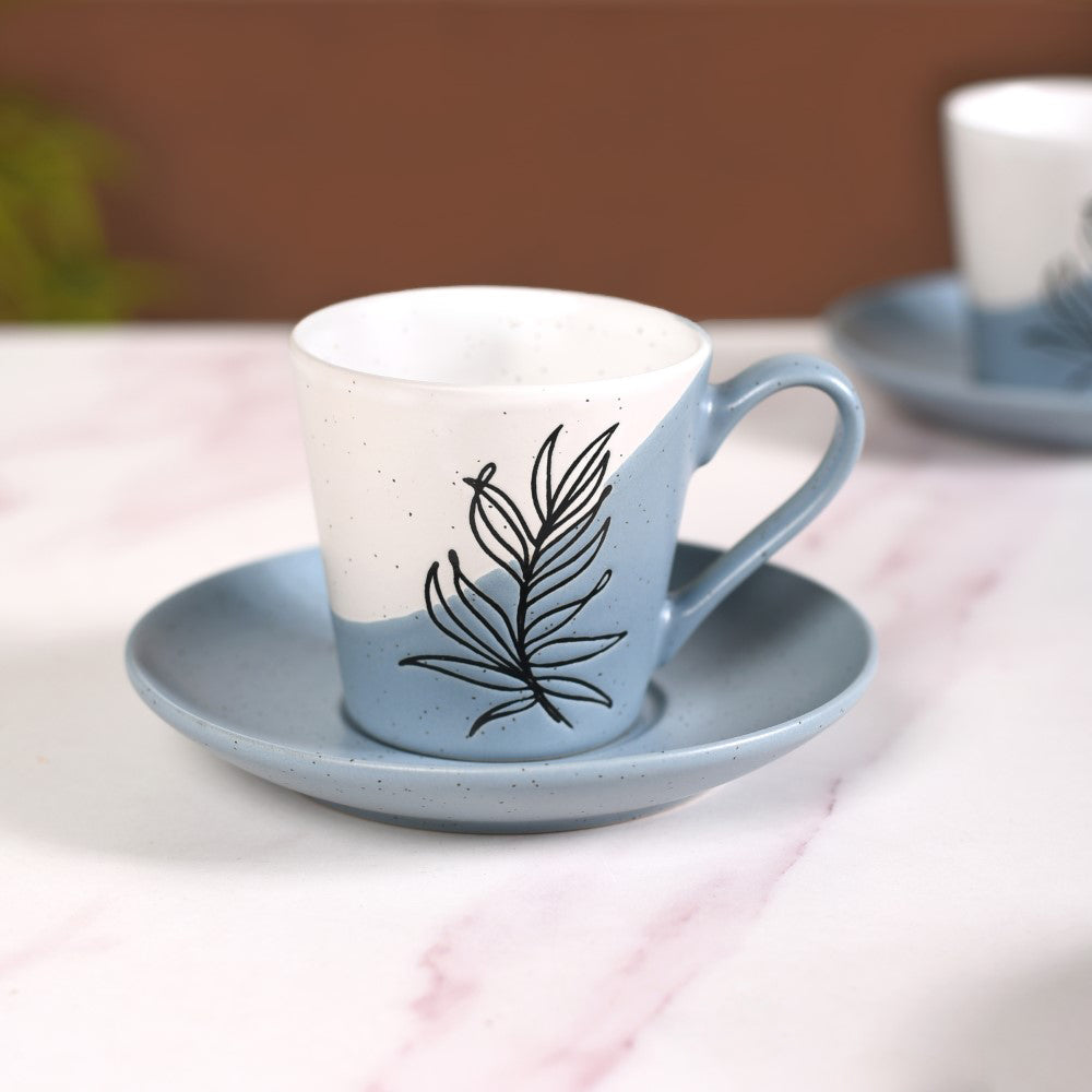 Nestasia Serene Tropics Ceramic Tea Cup And Saucer Set Of 4 Blue 225ml - view 6