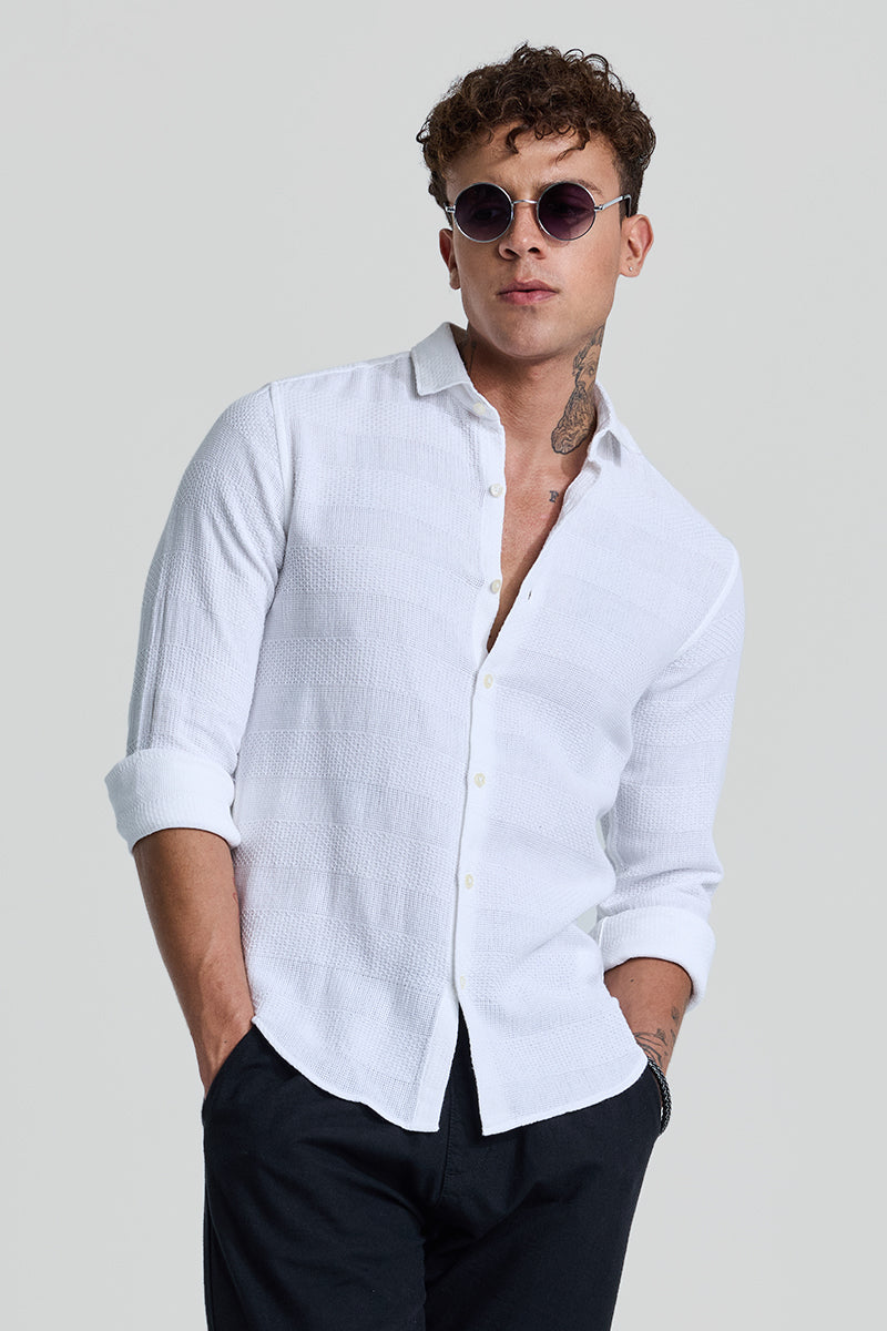 SNITCH White Textured Slim Fit Shirt