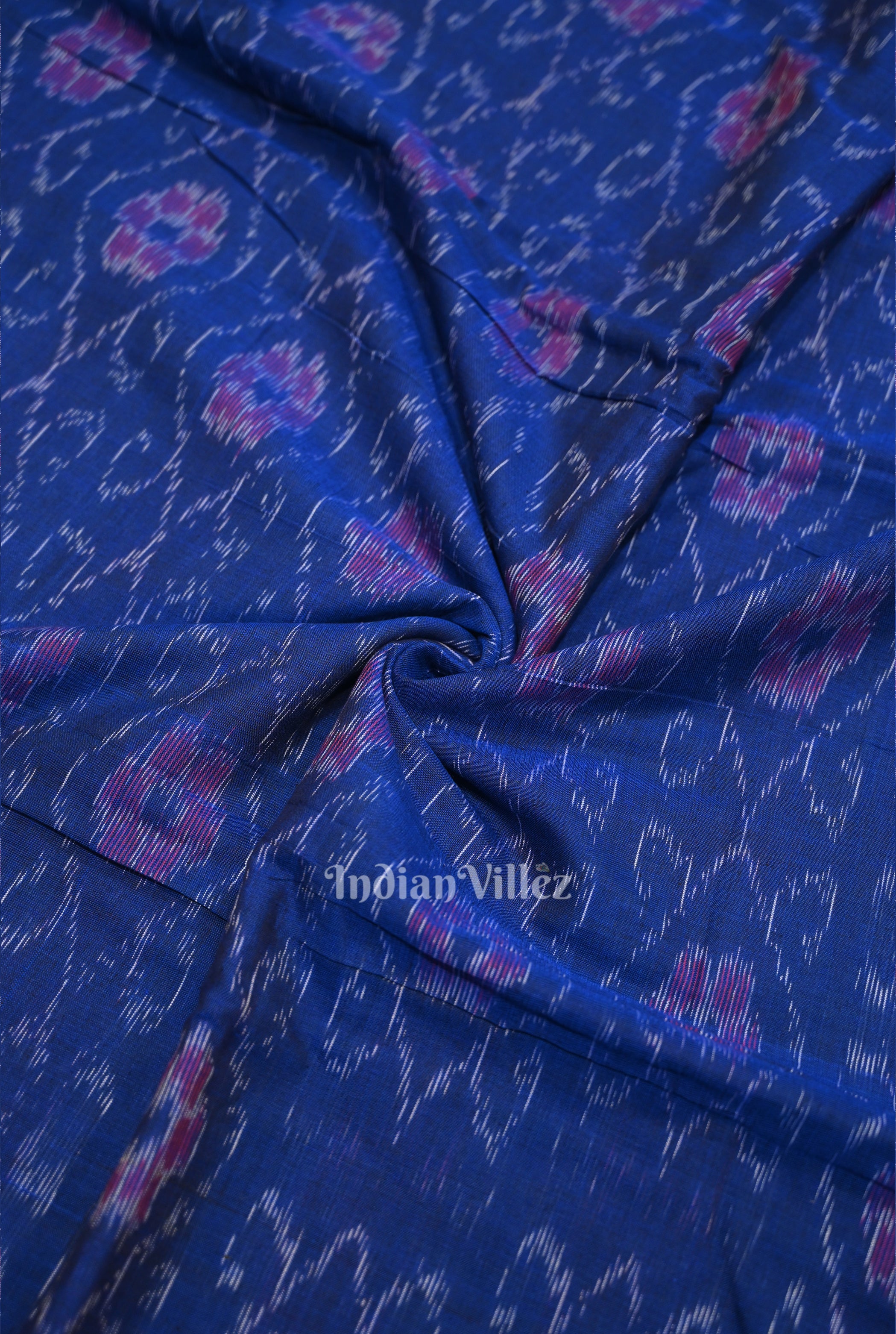 IndianVillèz Royal Blue Flower Design Sambalpuri Odisha Ikat Cotton Fabric