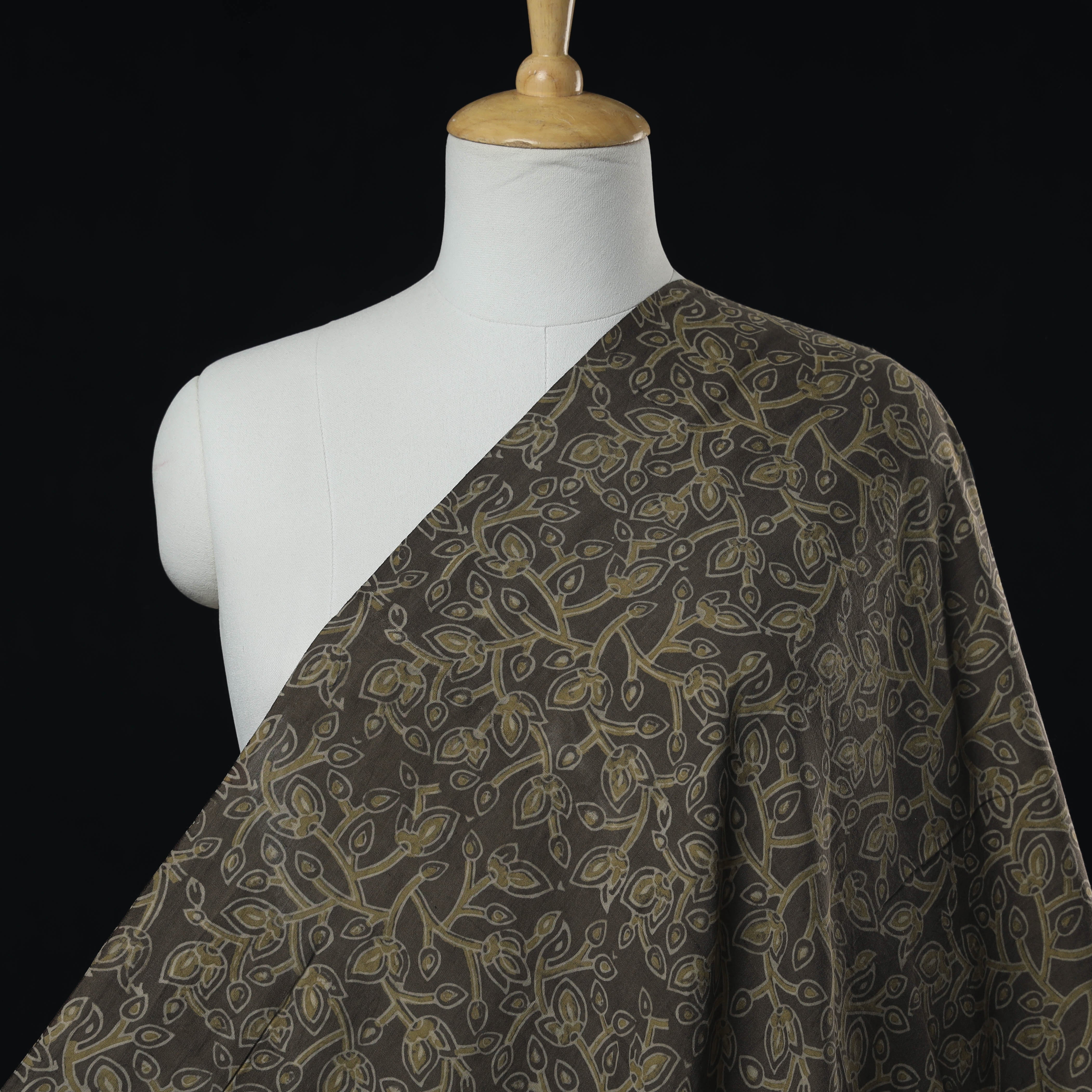 SOUTH KARGHA Brown - Mulberry Silk Cotton Akola Hand Block Printed Handloom Fabric