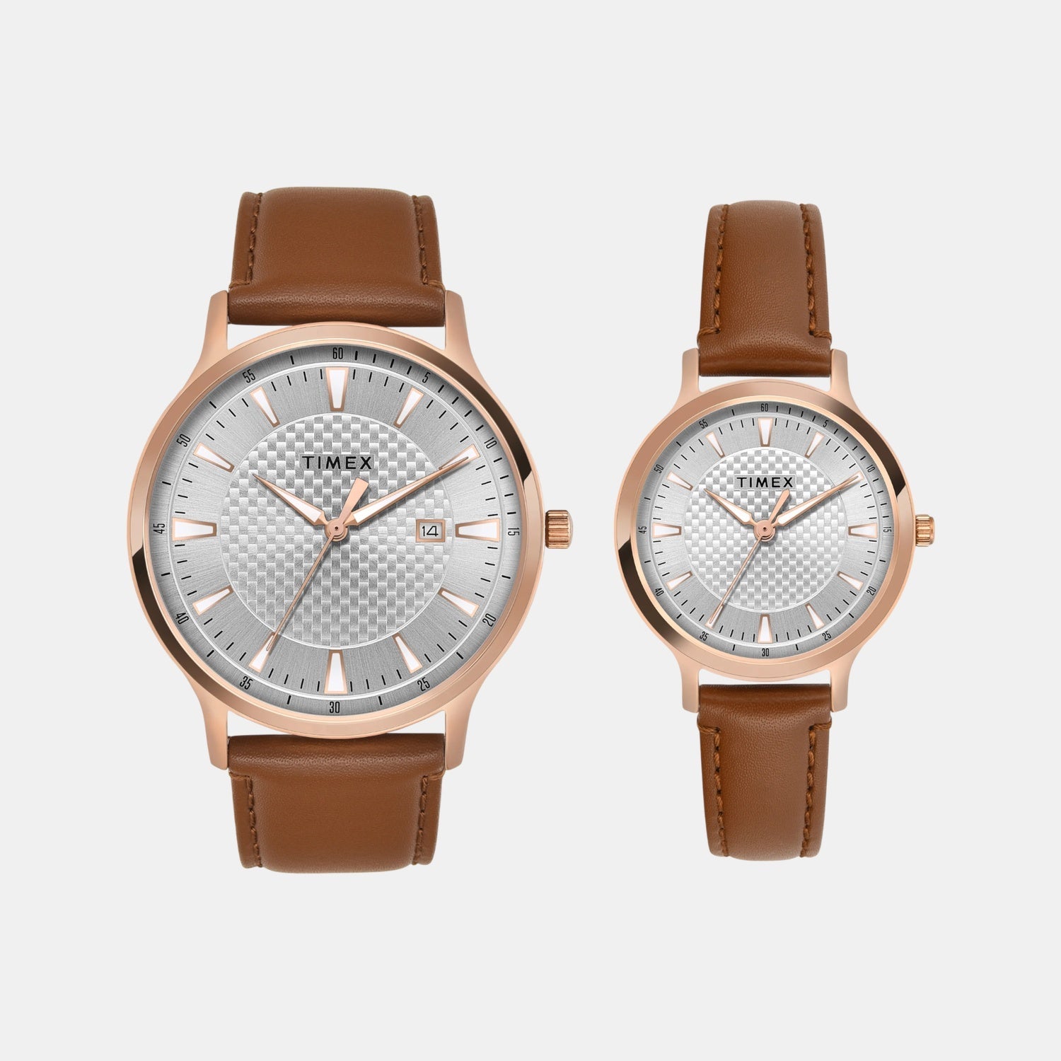 Timex Fashion Couple Quartz Silver Dial Analog Leather Watch TW00PR320