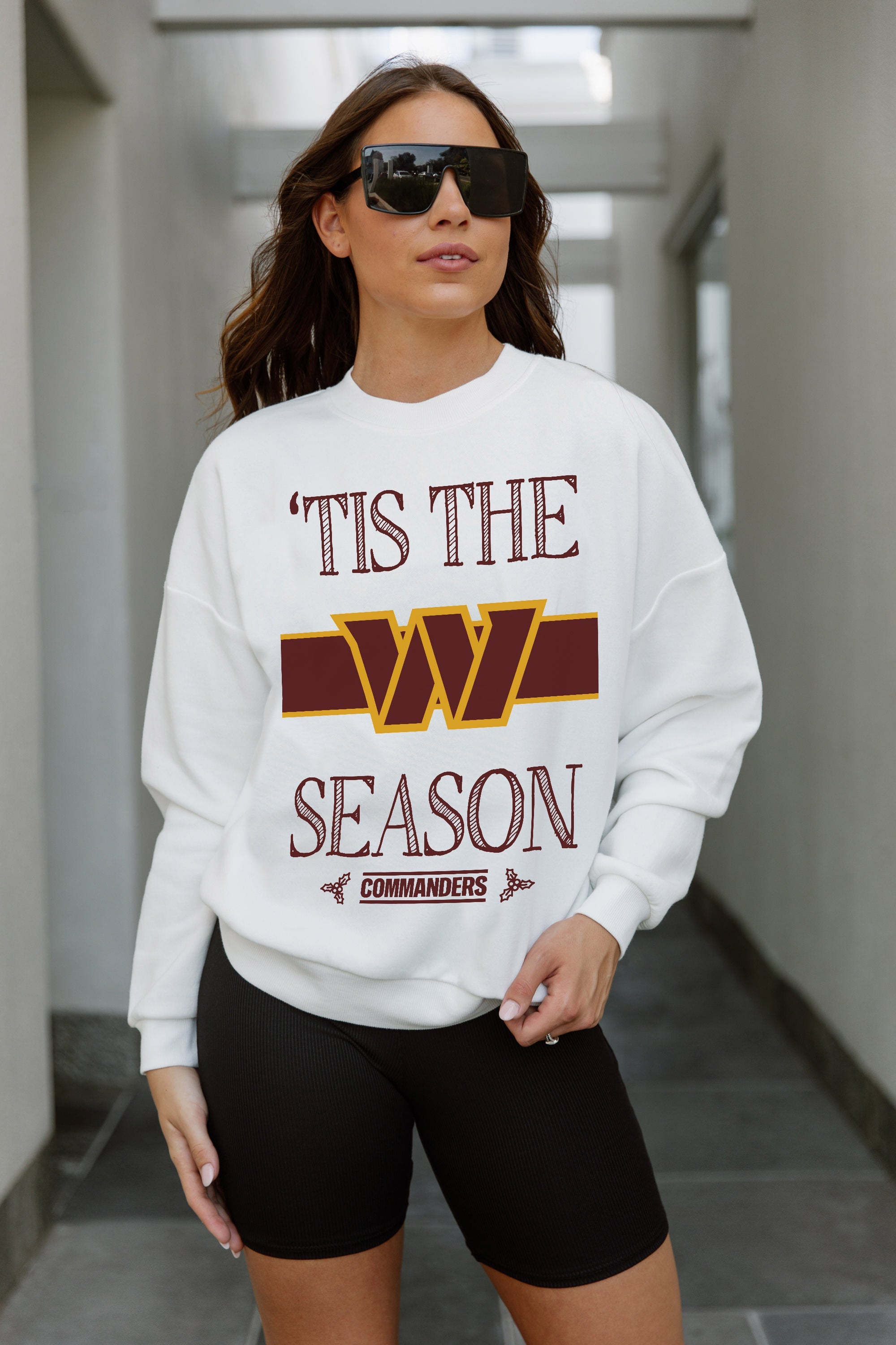 GC X NFL Washington Commanders Touchdown Tidings Drop Shoulder Crewneck Sweatshirt