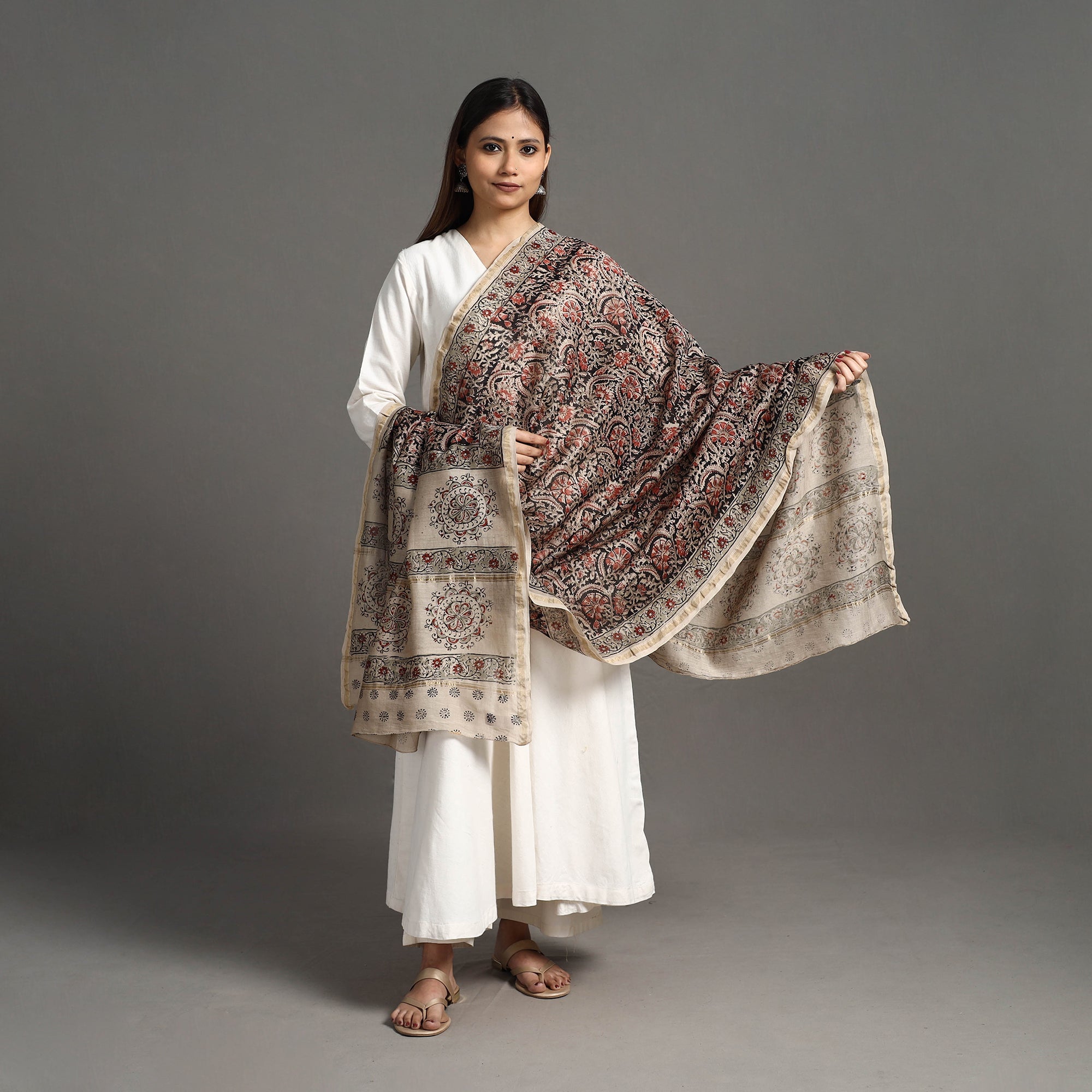 SOUTH KARGHA Black - Pedana Block Print Chanderi Silk Kalamkari Dupatta 06