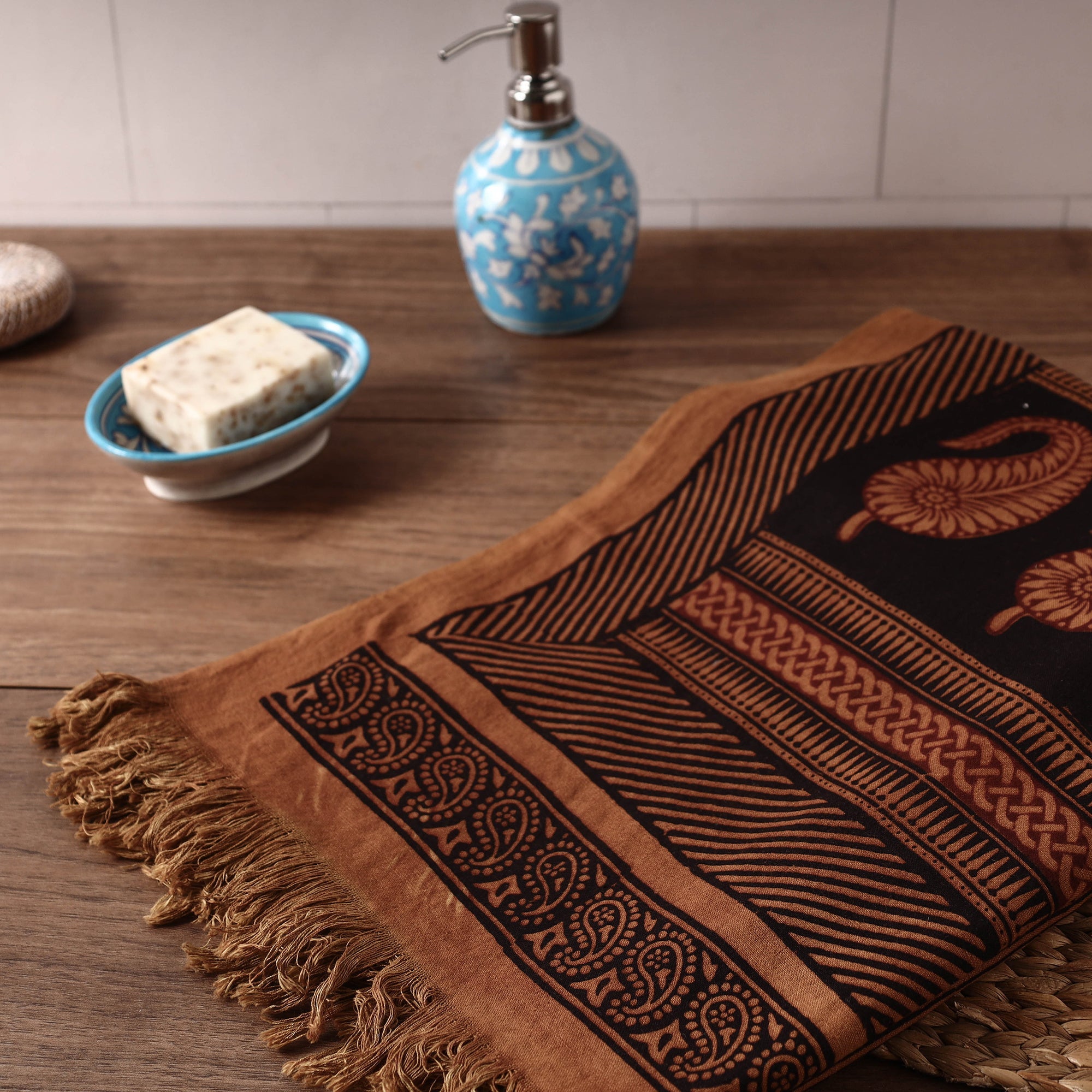 BAGH PRINTS BY UMAR FARUK KHATRI Brown - Bagh Hand Block Printed Handloom Cotton Towel