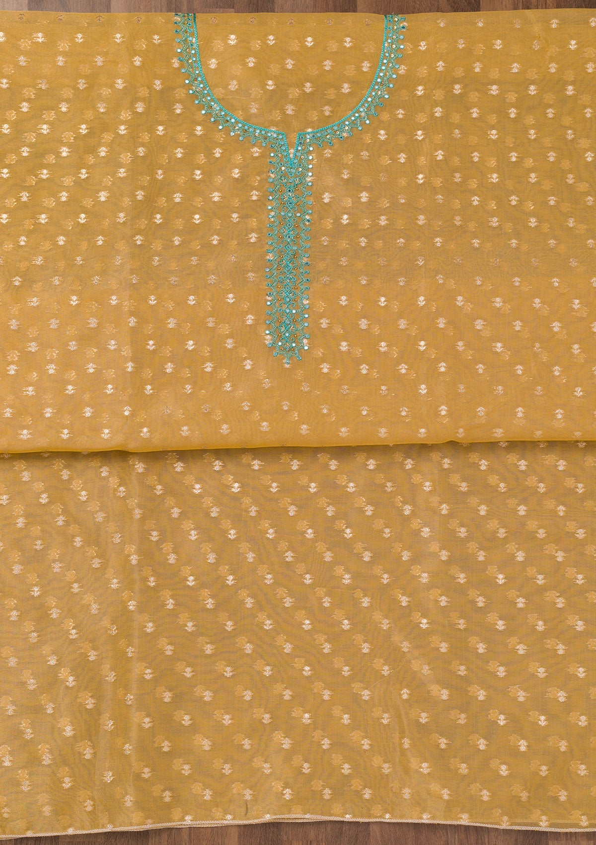 Koskii Mustard Zariwork Banarasi Unstitched Salwar Suit - view 4