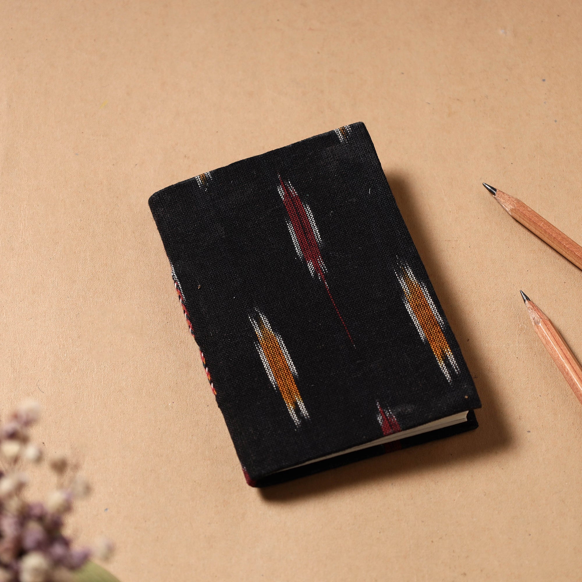 CHUTNEY CRAFT STUDIO Black - Ikat Fabric Cover Handmade Paper Notebook (5 x 3.5 in)