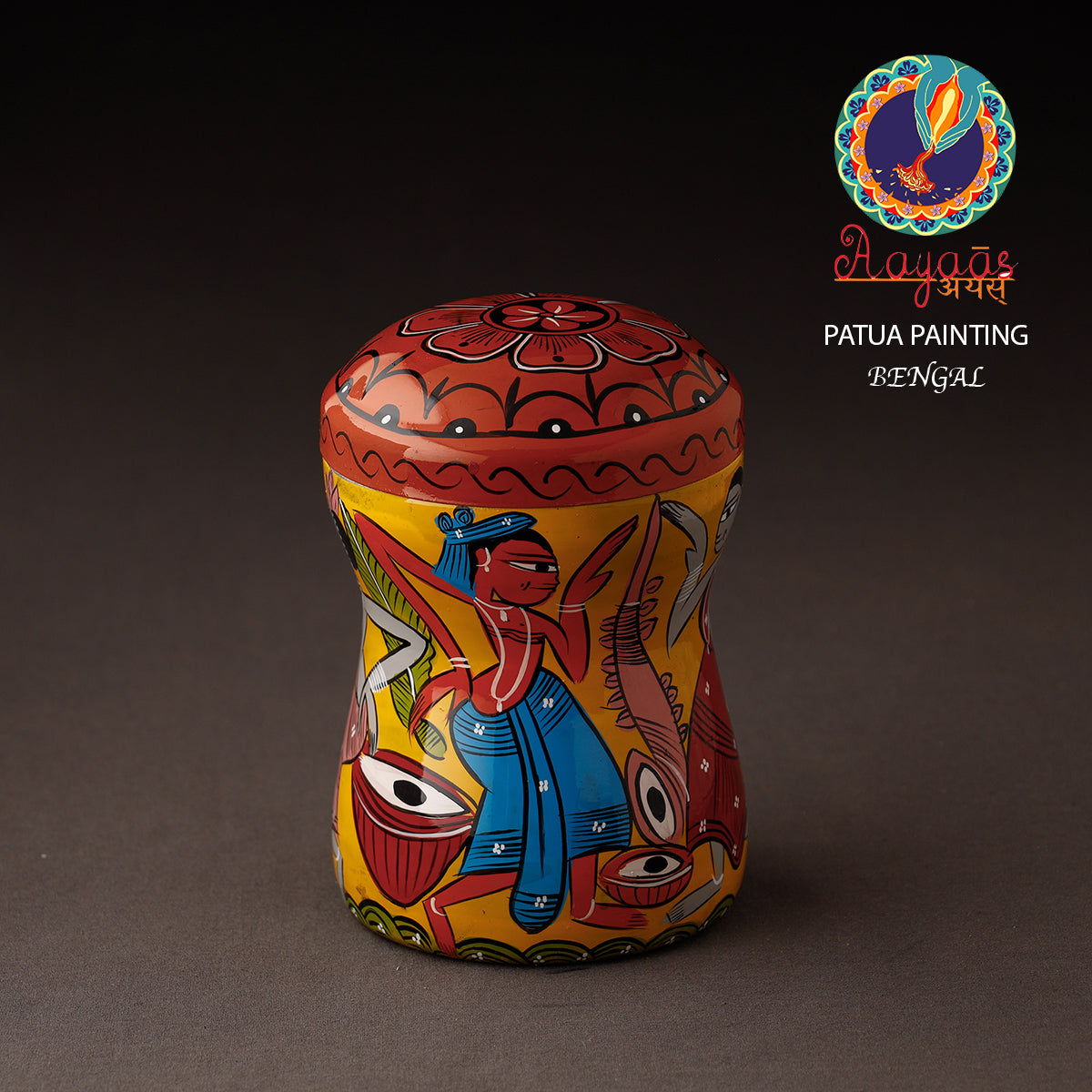 AAYAAS Bengal Patua Handpainted Stainless Steel Multi Utility Container