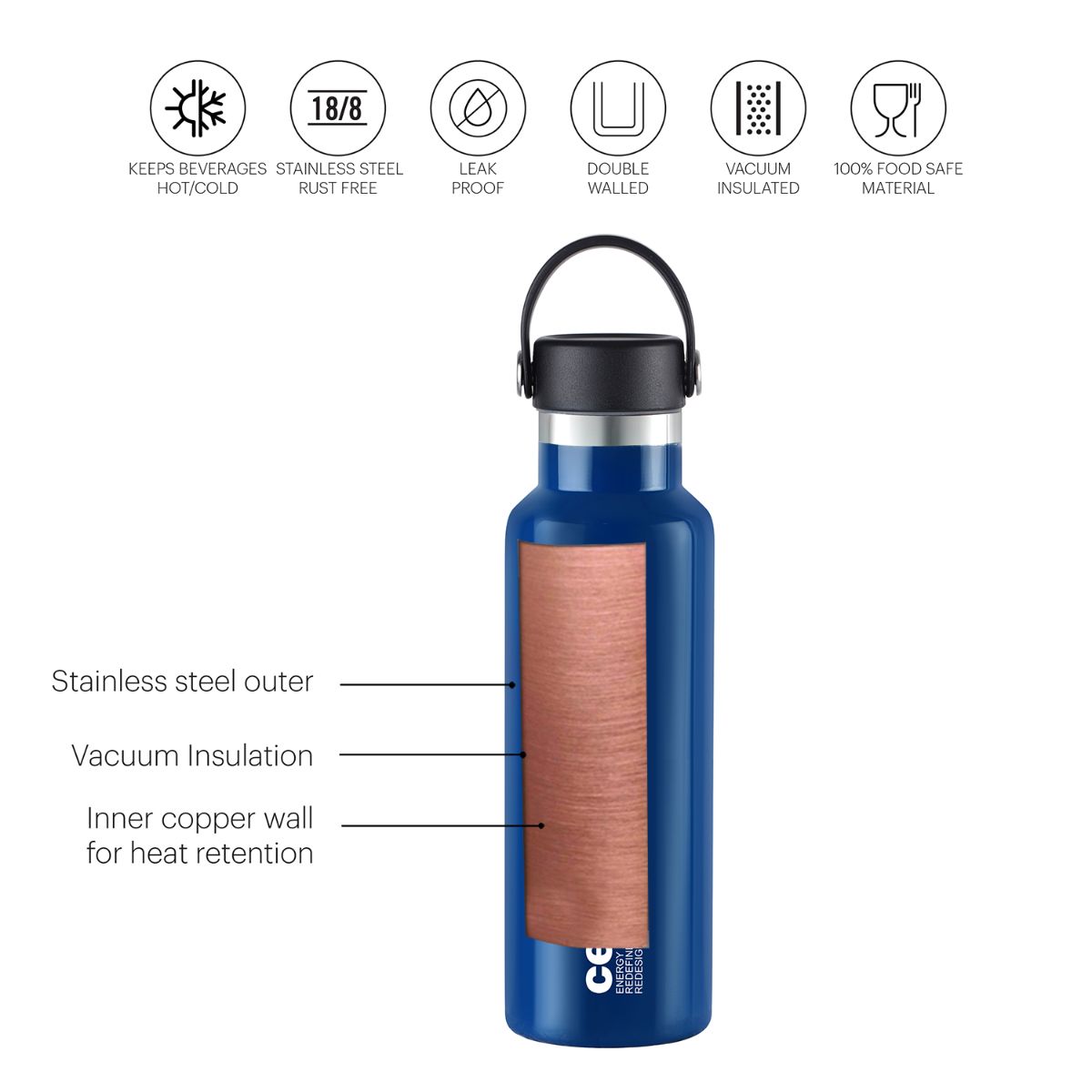 Cello Aqua Bliss Flask, Vacusteel Water Bottle, 800ml - view 12