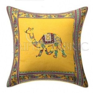 JaipurFabric® New Mustard Camel Design Patchwork & Applique Cushion Cover - view 3
