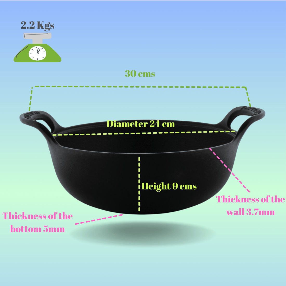 Trilonium Triple Seasoned Cast Iron CrockWok Kadhai | Gas & Induction Compatible | Black - view 16