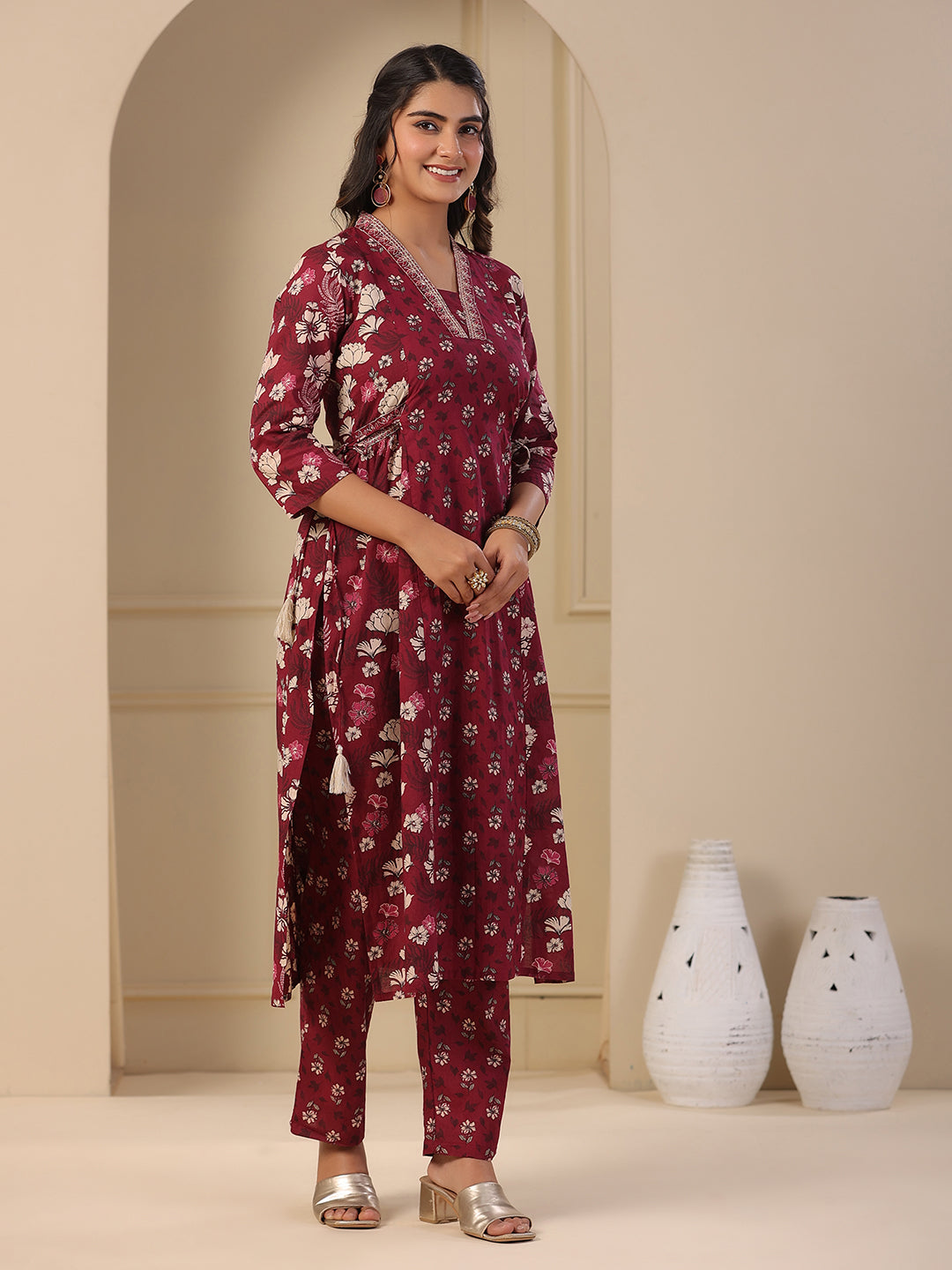 Fashor Floral Printed A-Line Paneled Kurta with Pant - Purple - view 4