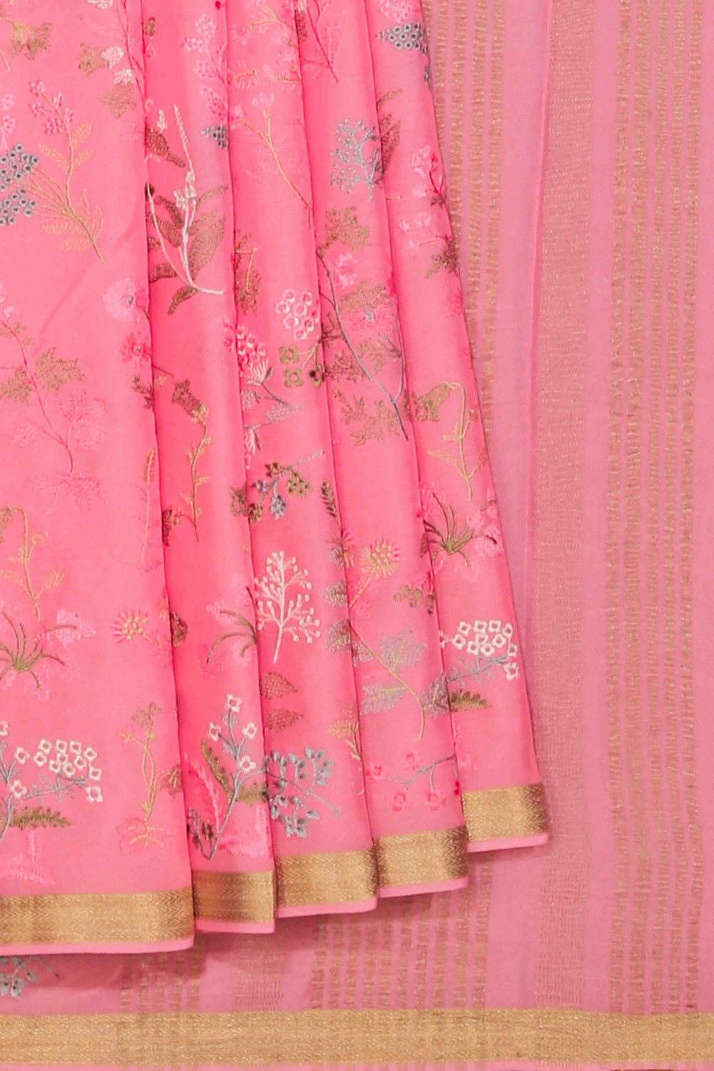 Kalanjali Crepe Silk Coral Pink Saree – Women's