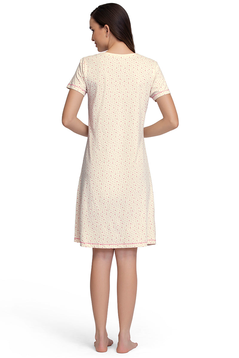 Amante Knee-Length Sleep Dress - Ditsy Heart Pr - view 2