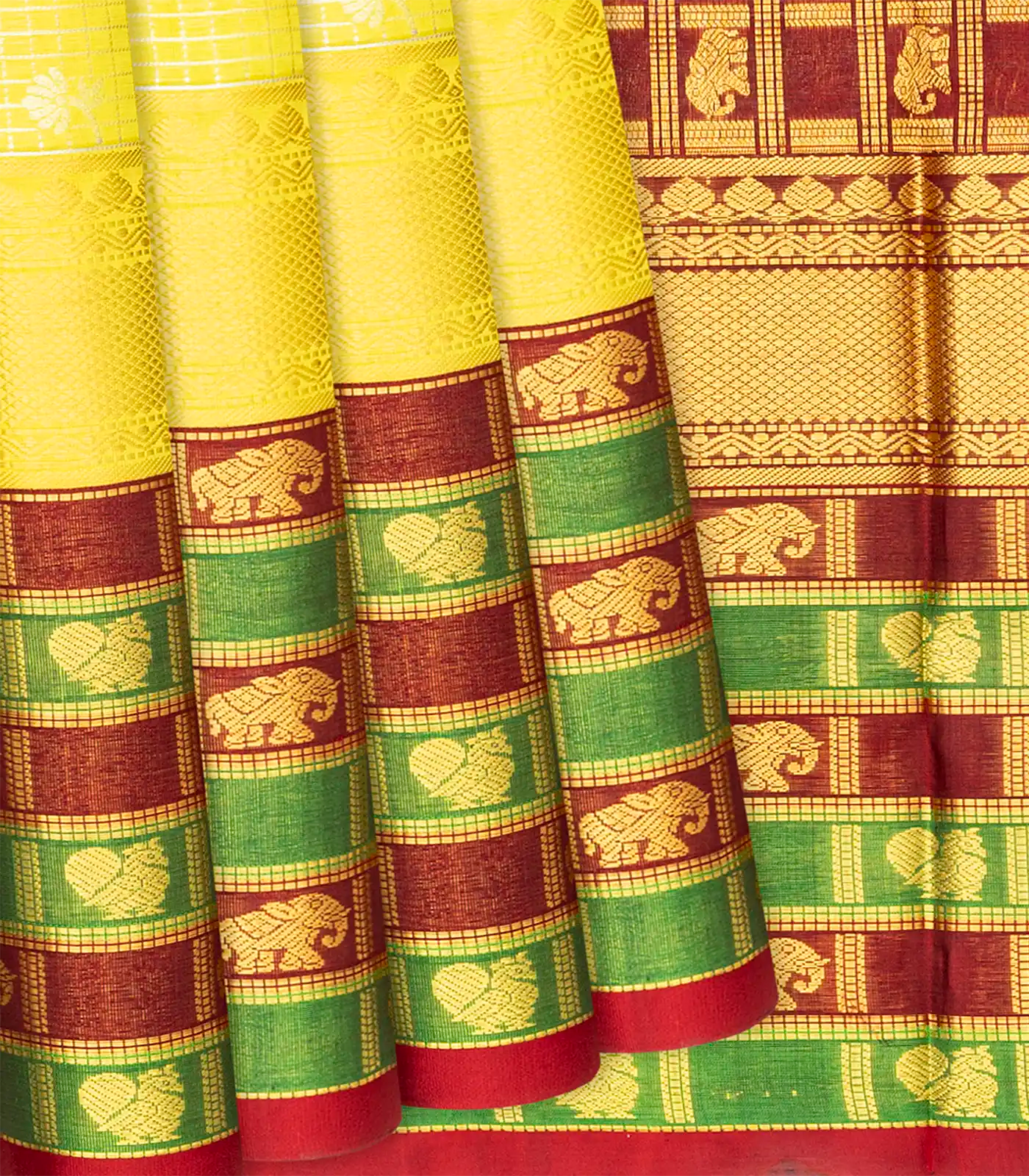 RmKV Lemon Yellow Handloom Chirala Soft Silk Saree With Checks-Lime Yellow