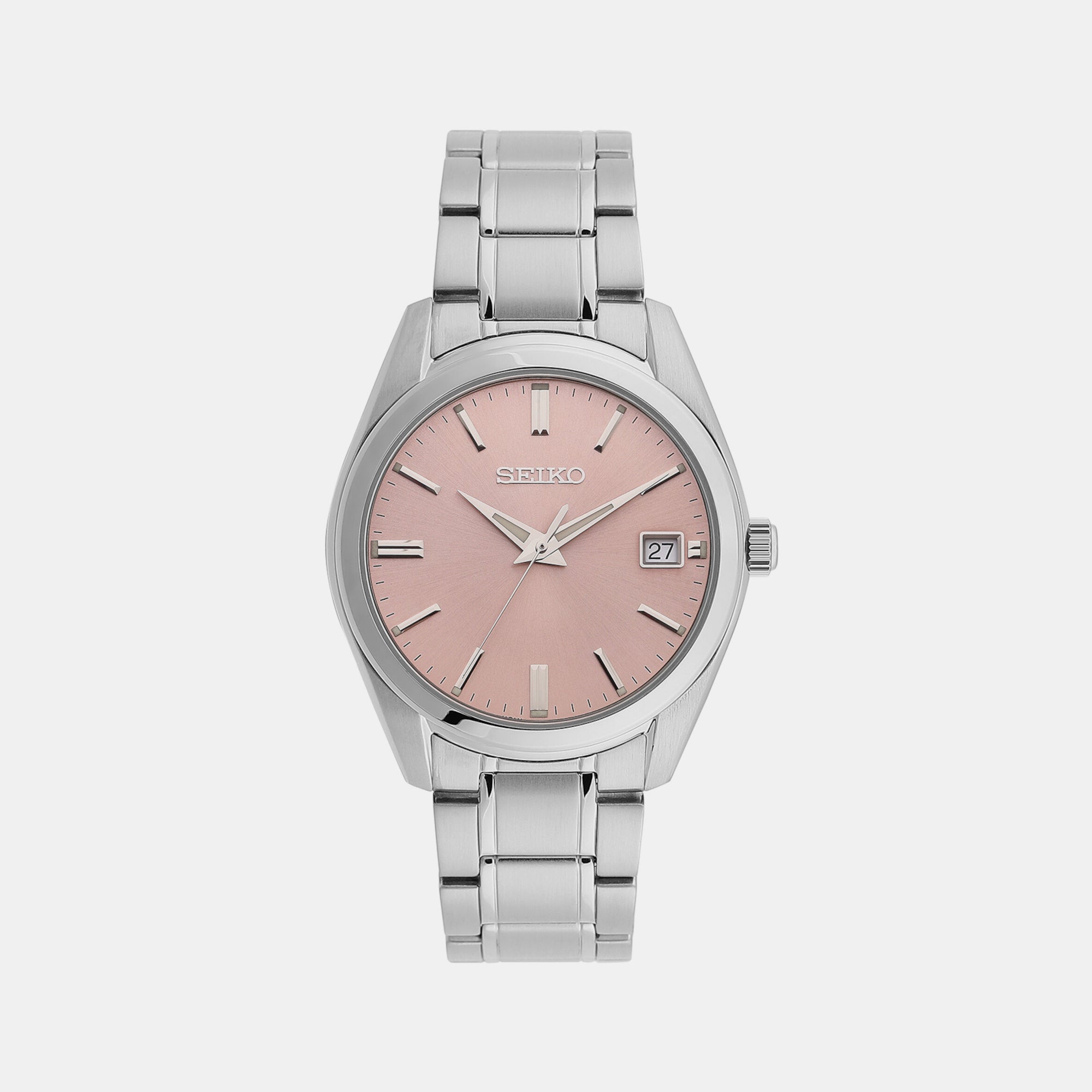 Seiko Dress Men Quartz Pink Dial Analog Stainless Steel Watch SUR523P1