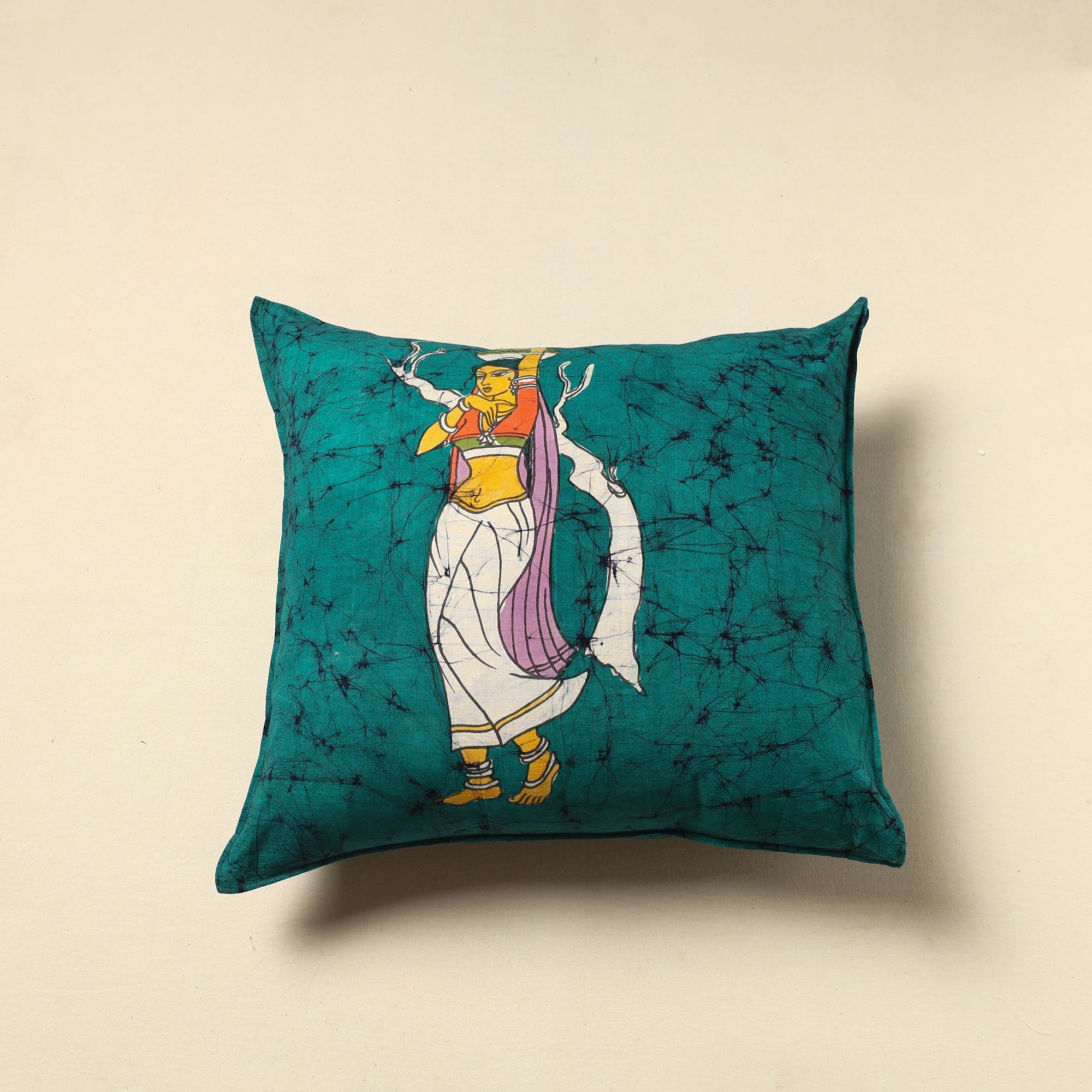KACHCHH JI CHHAAP Green - Pure Cotton Hand Batik Cushion Cover (18 x 18 in) 08