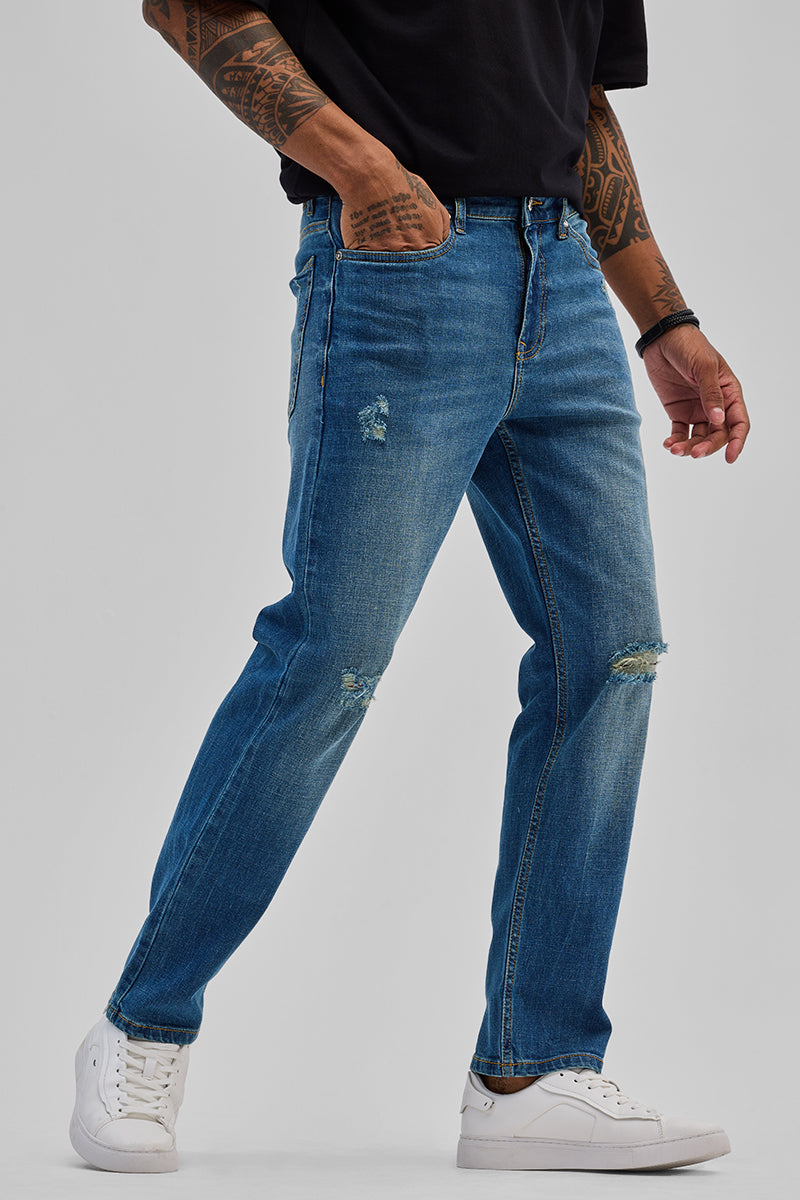 SNITCH Blue Distressed Regular Fit Jeans - view 4