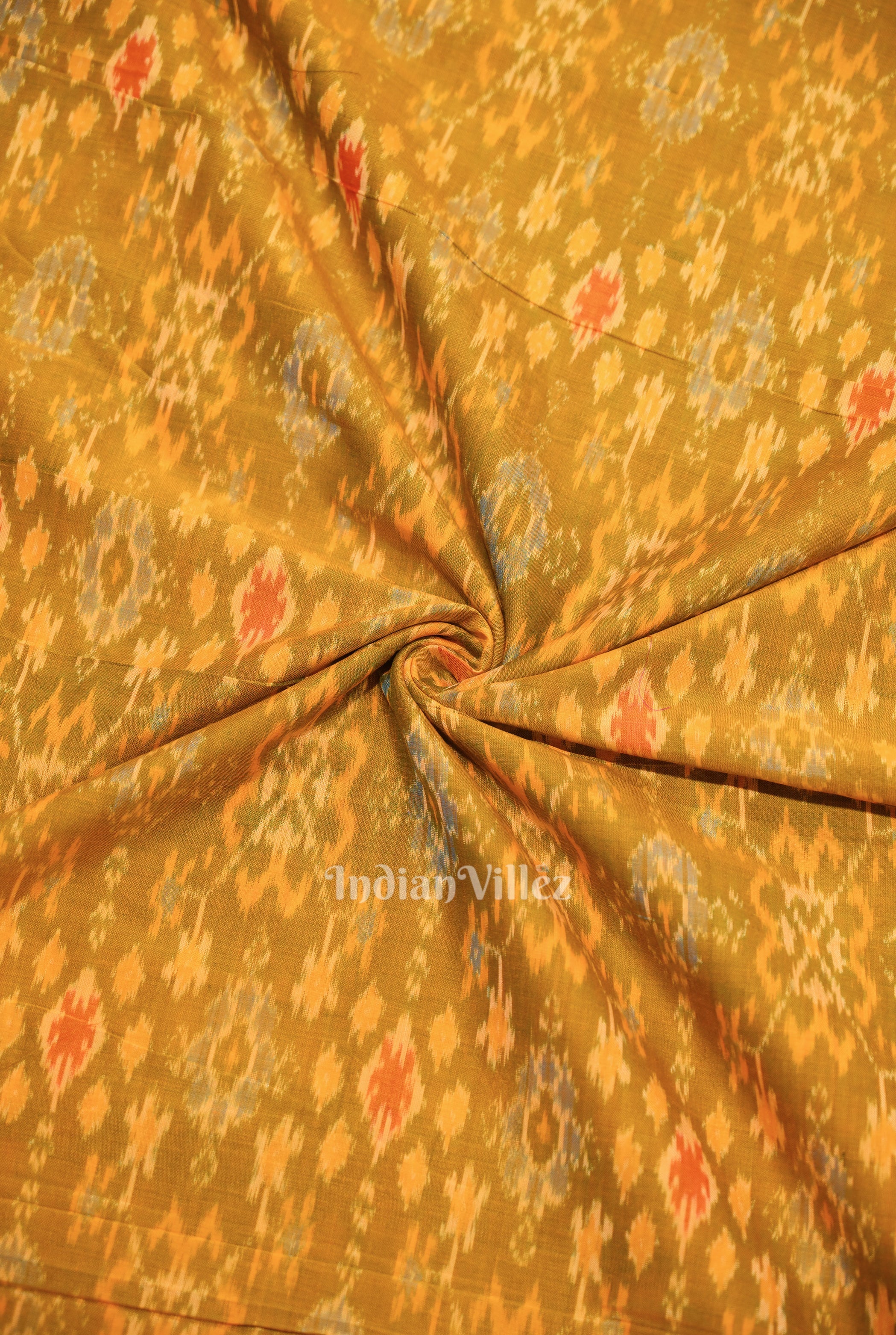 Cotton sico fabric – IndianVillèz Mustard Yellow Pochampally Ikat Silk & Cotton (Sico) Fabric