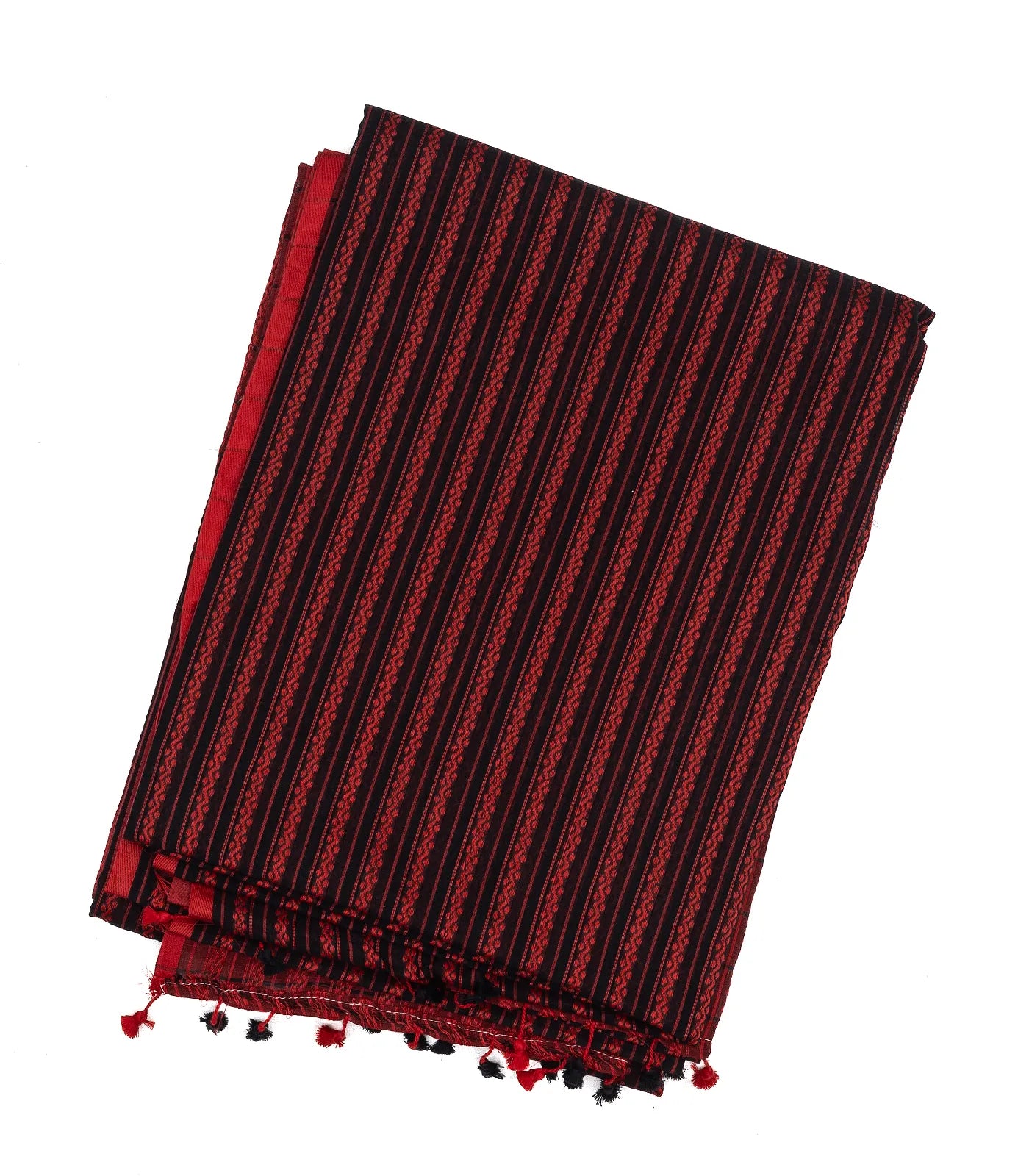 RmKV Black Handloom Bengal Cotton Saree With Floral Stripes