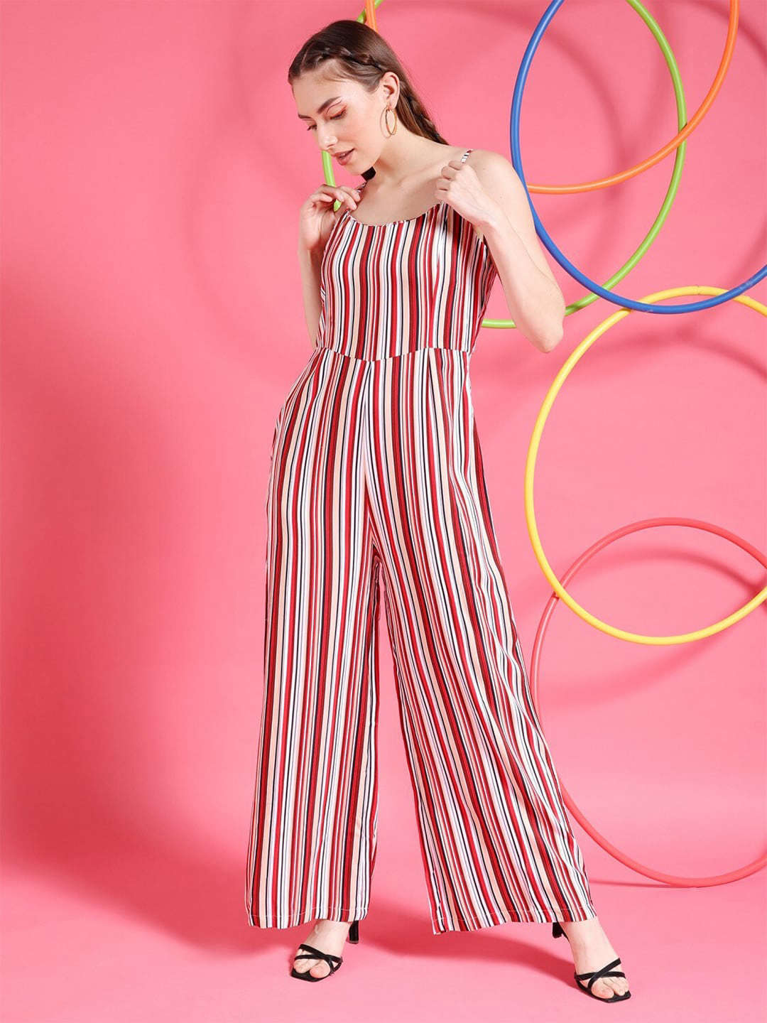 Freehand By The Indian Garage Co Women Strappy Striped Jumpsuit