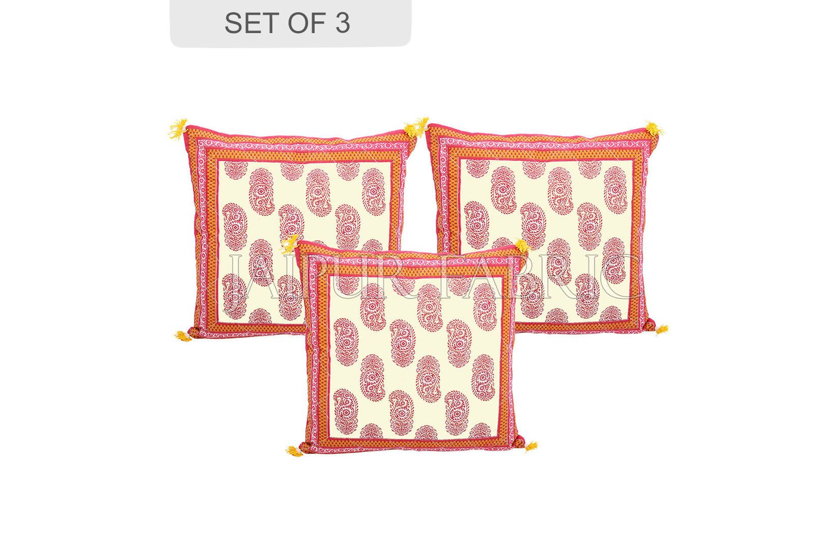 JaipurFabric® Orange Border Keri Block Print Cotton Cushion Cover - view 2