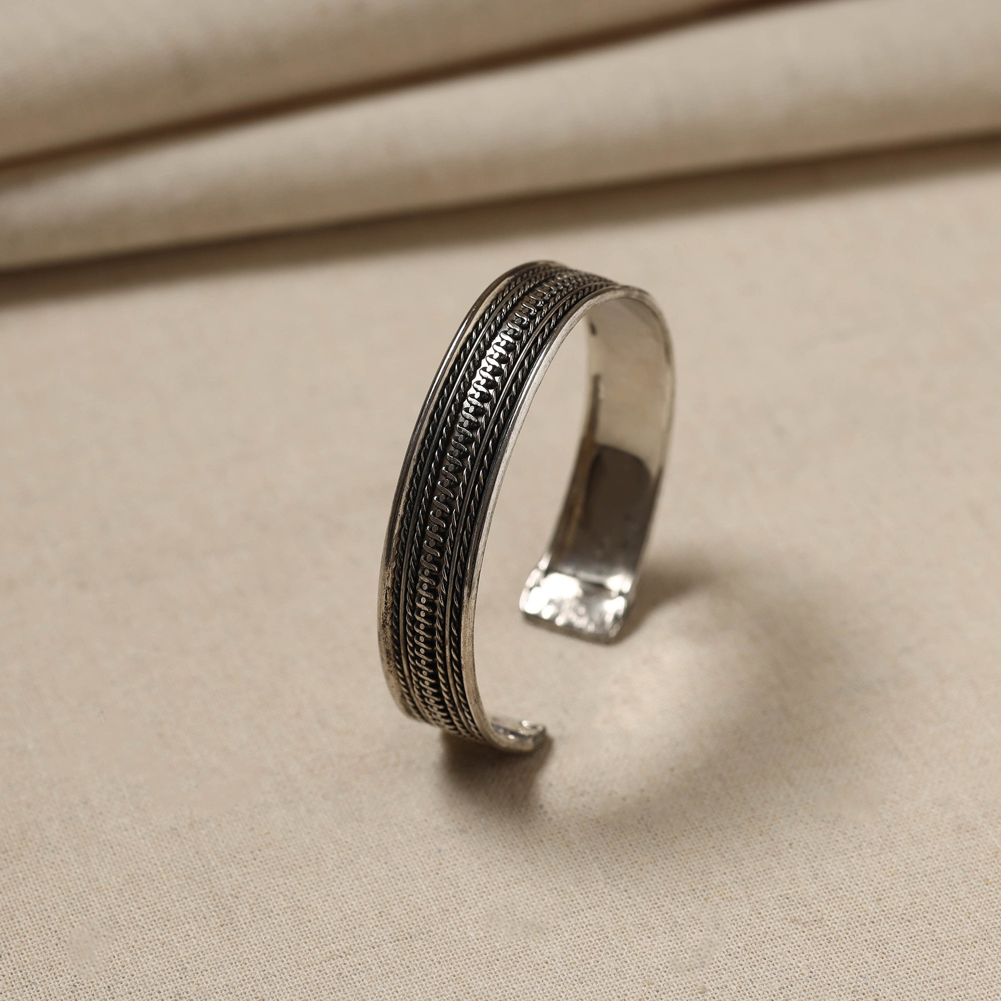 WHITE RIVER STORIES Antique Finish Oxidised German Silver Bangle / Cuff Bracelet (Adjustable) - view 2