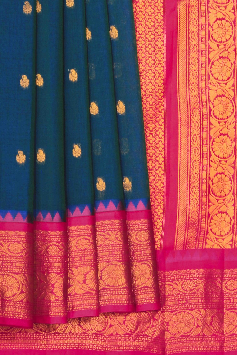 Kalanjali Gadwal Cotton Silk Peacock Blue Saree