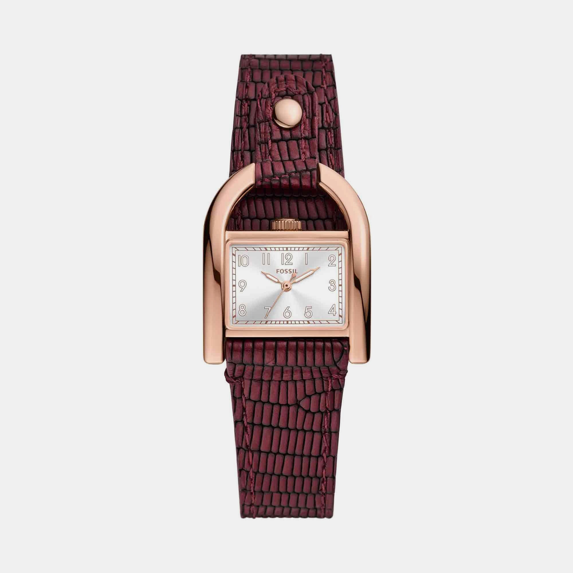 Fossil Harwell Women Quartz Rose Gold Dial Analog Leather Watch ES5301