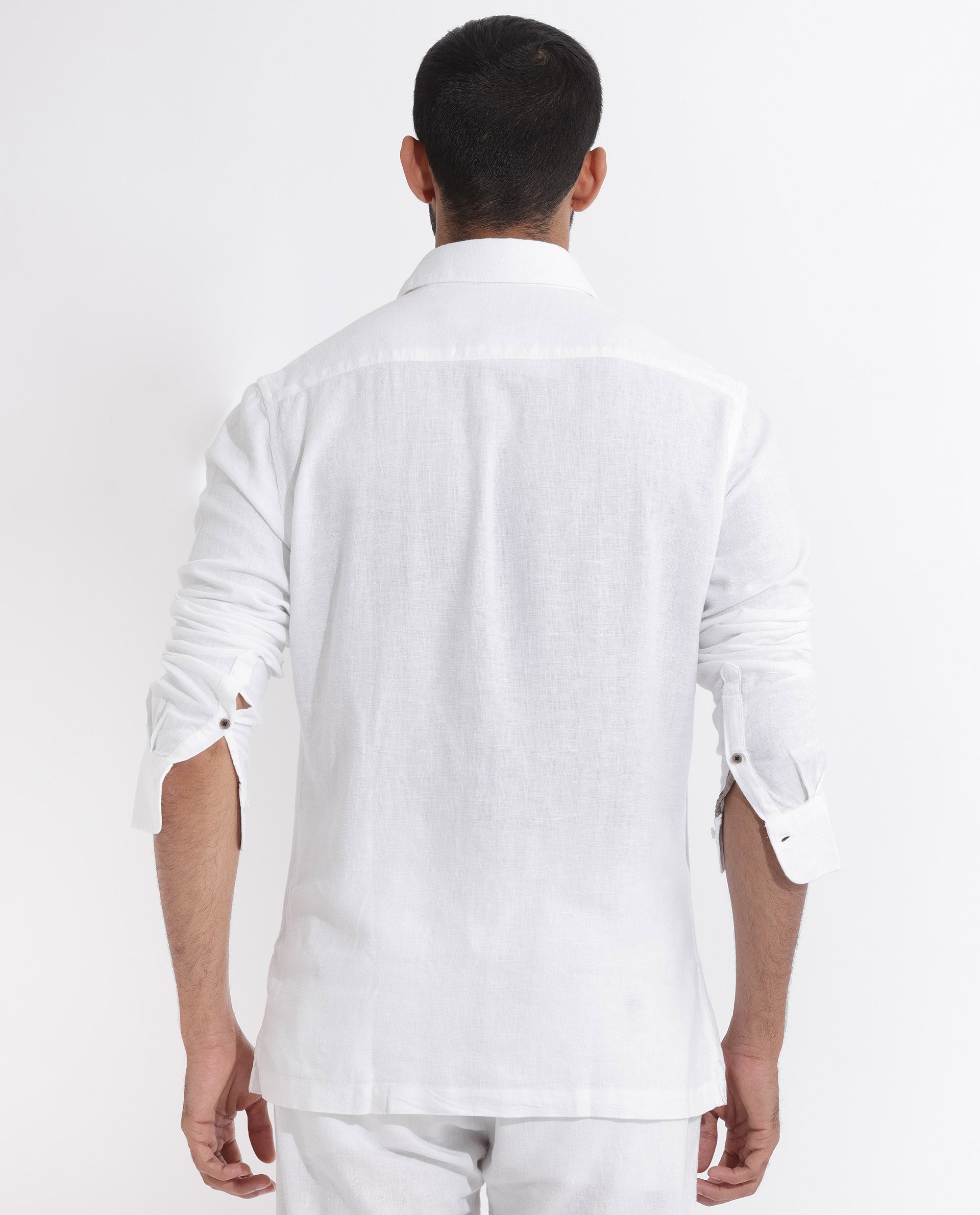 Rare Rabbit Men's Lunet White Linen Full Sleeves Solid Shirt - view 8