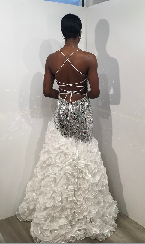 Beaded Sleeveless Ruffled Slit Gown by Jovani 37588 - view 5