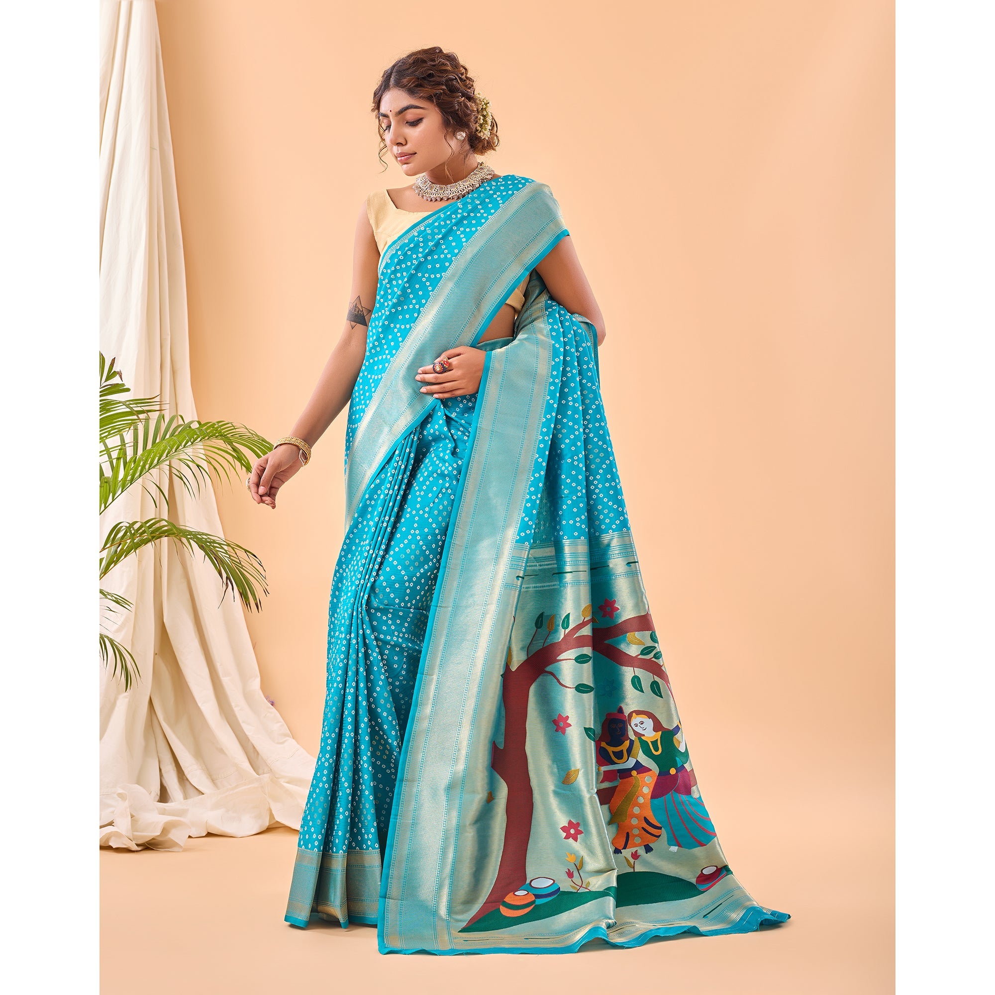 TASARIKA COUTURE Blue - Bandhej Paithani Sky Paithani Silk Handwork Saree - view 2