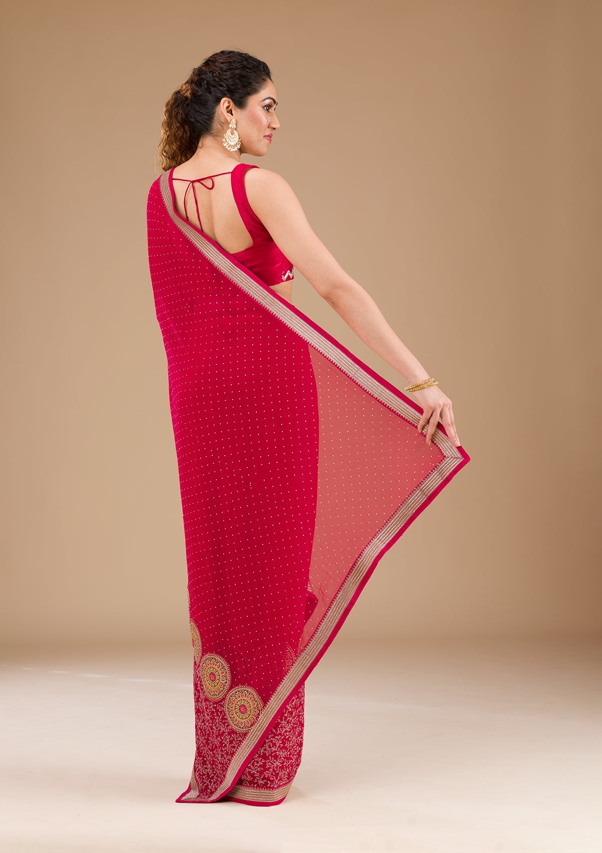 Koskii Rani Pink Threadwork Georgette Saree – Women's - view 2