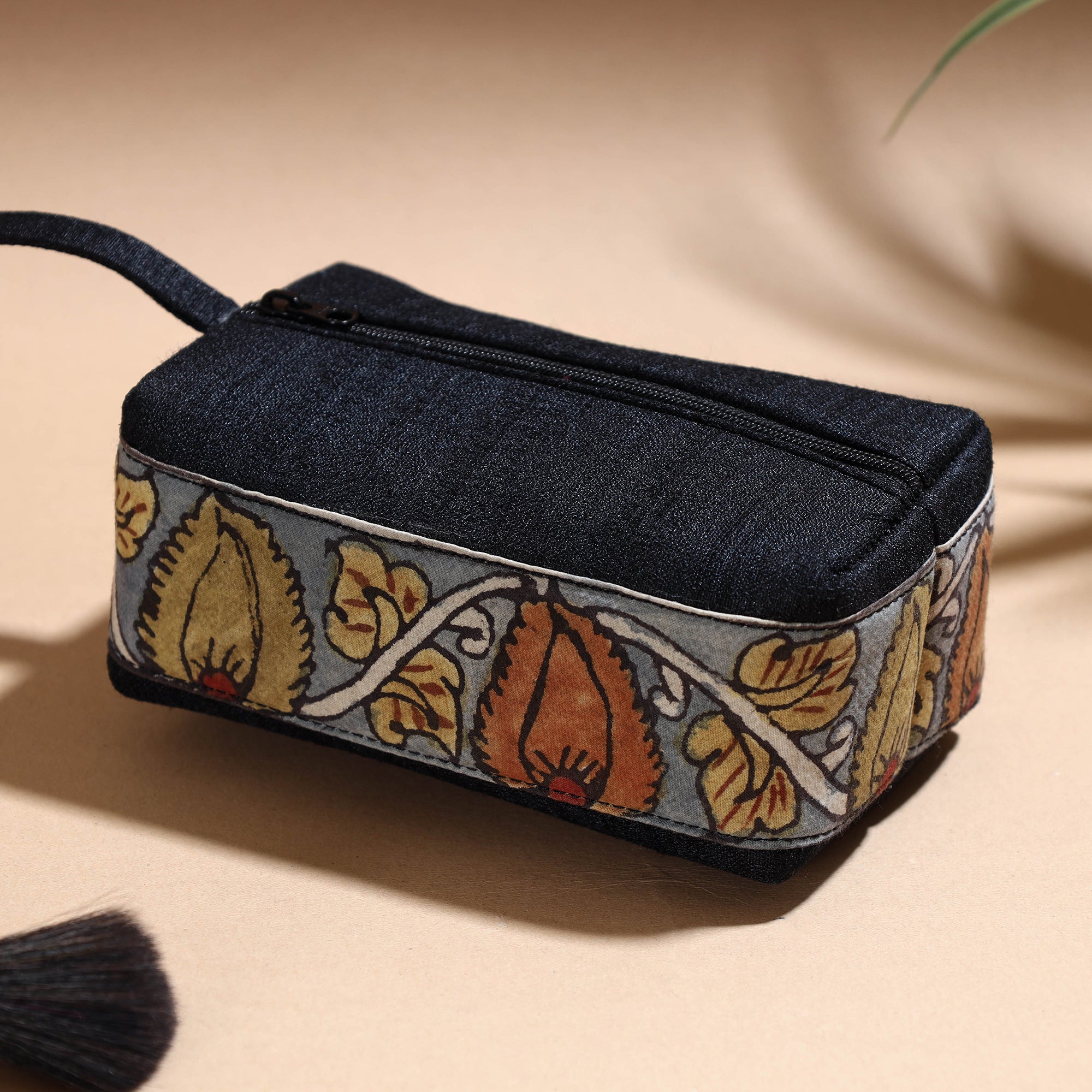 DWARAKA PLUS Black - Handpainted Kalamkari Natural Dyed Ghicha Silk Multipurpose Cosmetic/Toiletry Pouch - view 2