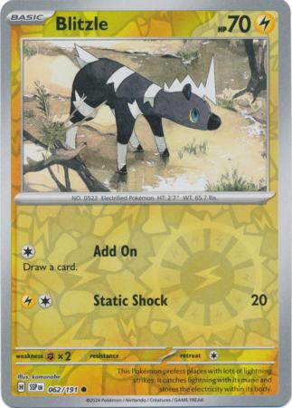 Common sv08-062 reverse – Pokémon Blitzle - 062/191 - Common [sv08-062] [Reverse Holo]