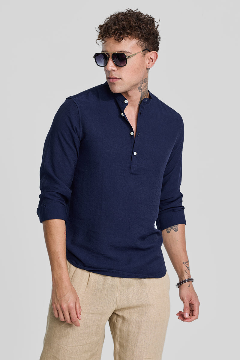 SNITCH Navy Textured Slim Fit Kurta