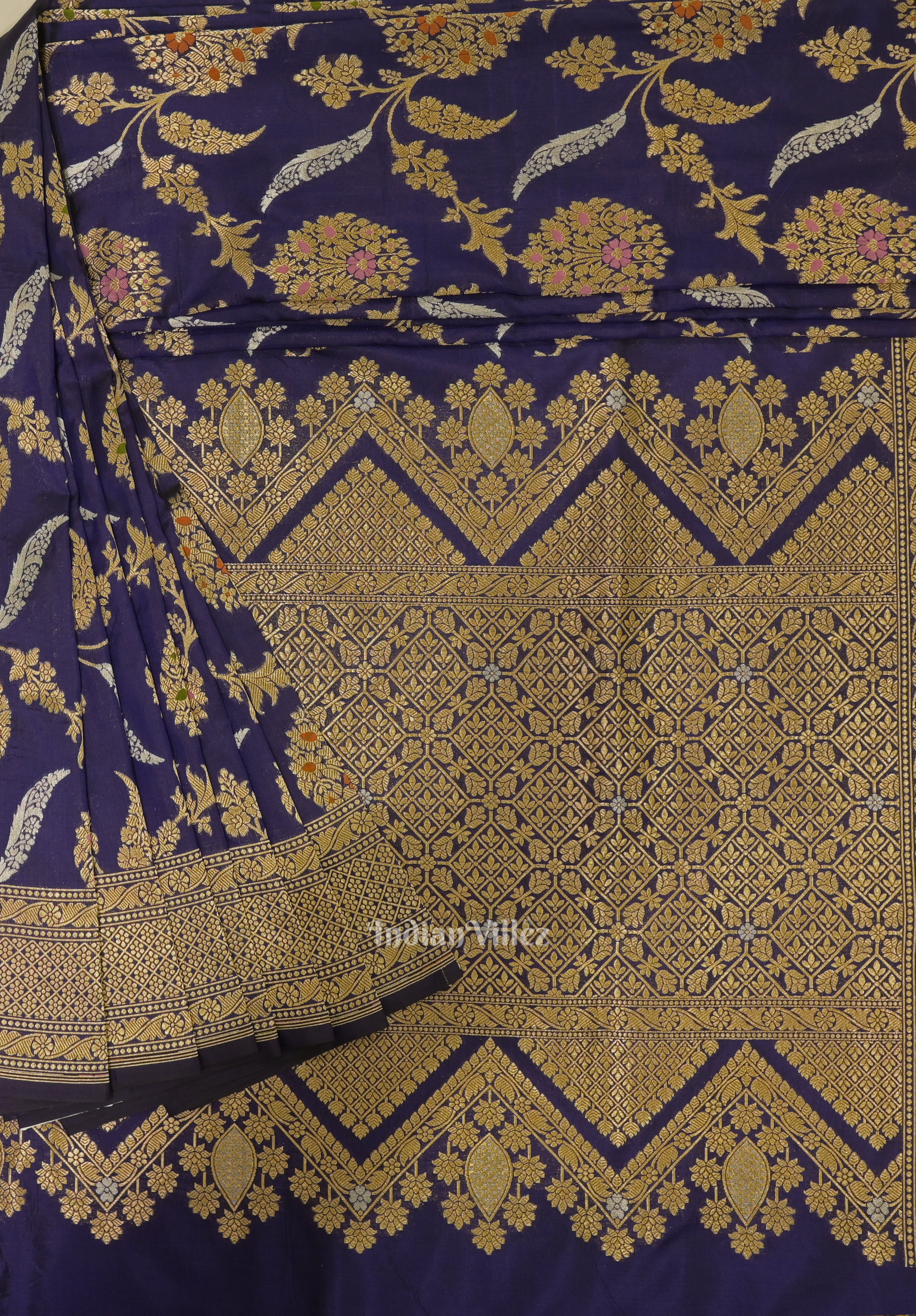 IndianVillèz Blue Meenakari Banarasi Katan Silk Saree