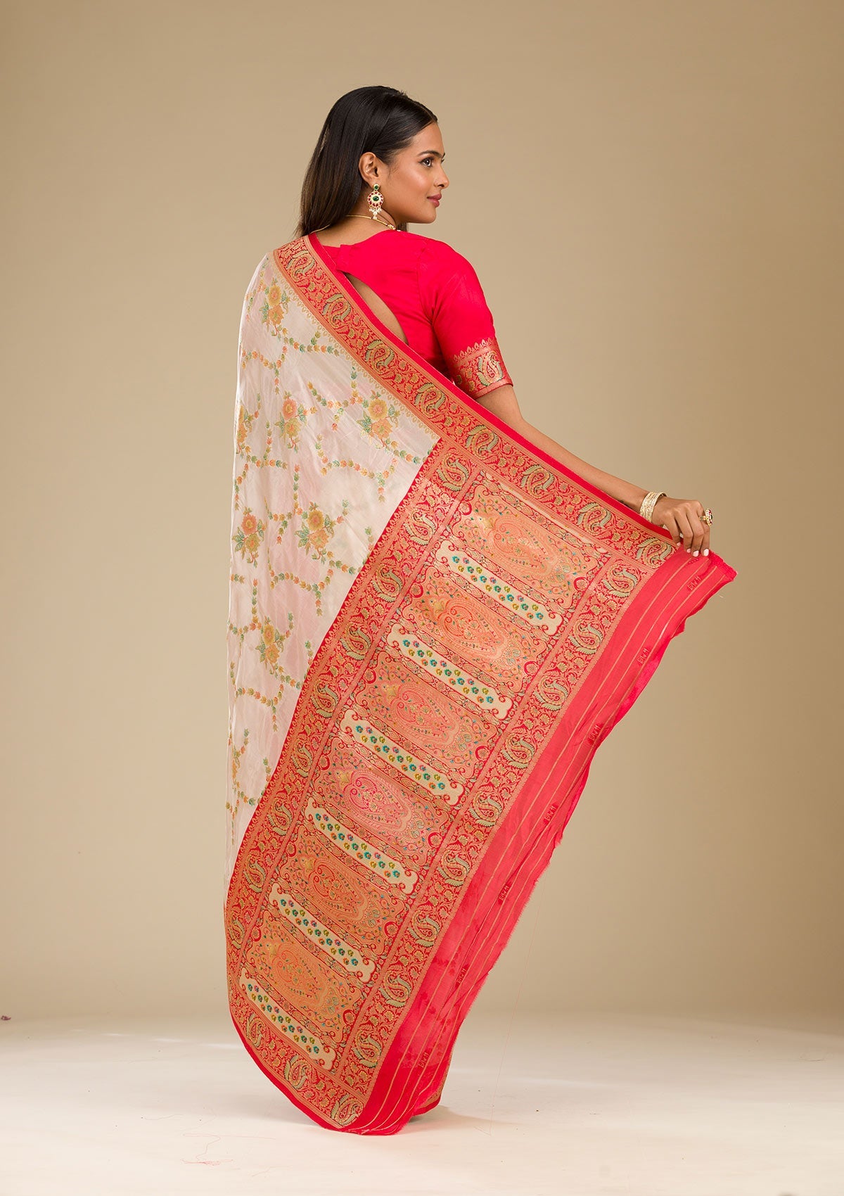 Koskii Beige Zariwork Banarasi Silk Saree – Women's - view 2