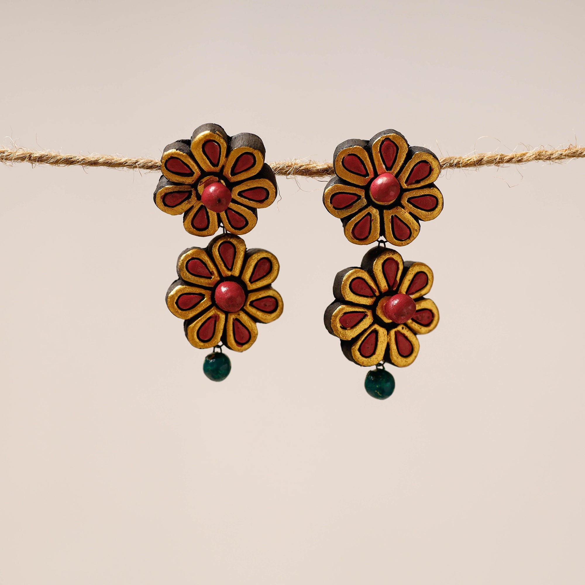 KHUSHBASH - HAPPY LOOM OF EAST Bishnupur Handpainted Stud Terracotta Earrings 37