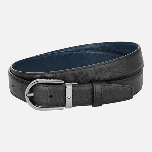 Montblanc Mont Blanc, Horseshoe buckle black/blue 30 mm reversible leather belt