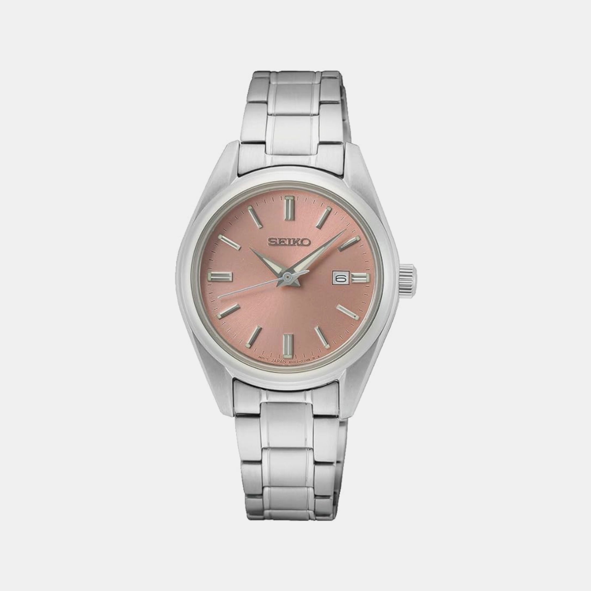 Seiko Dress Women Quartz Pink Dial Analog Stainless Steel Watch SUR529P1