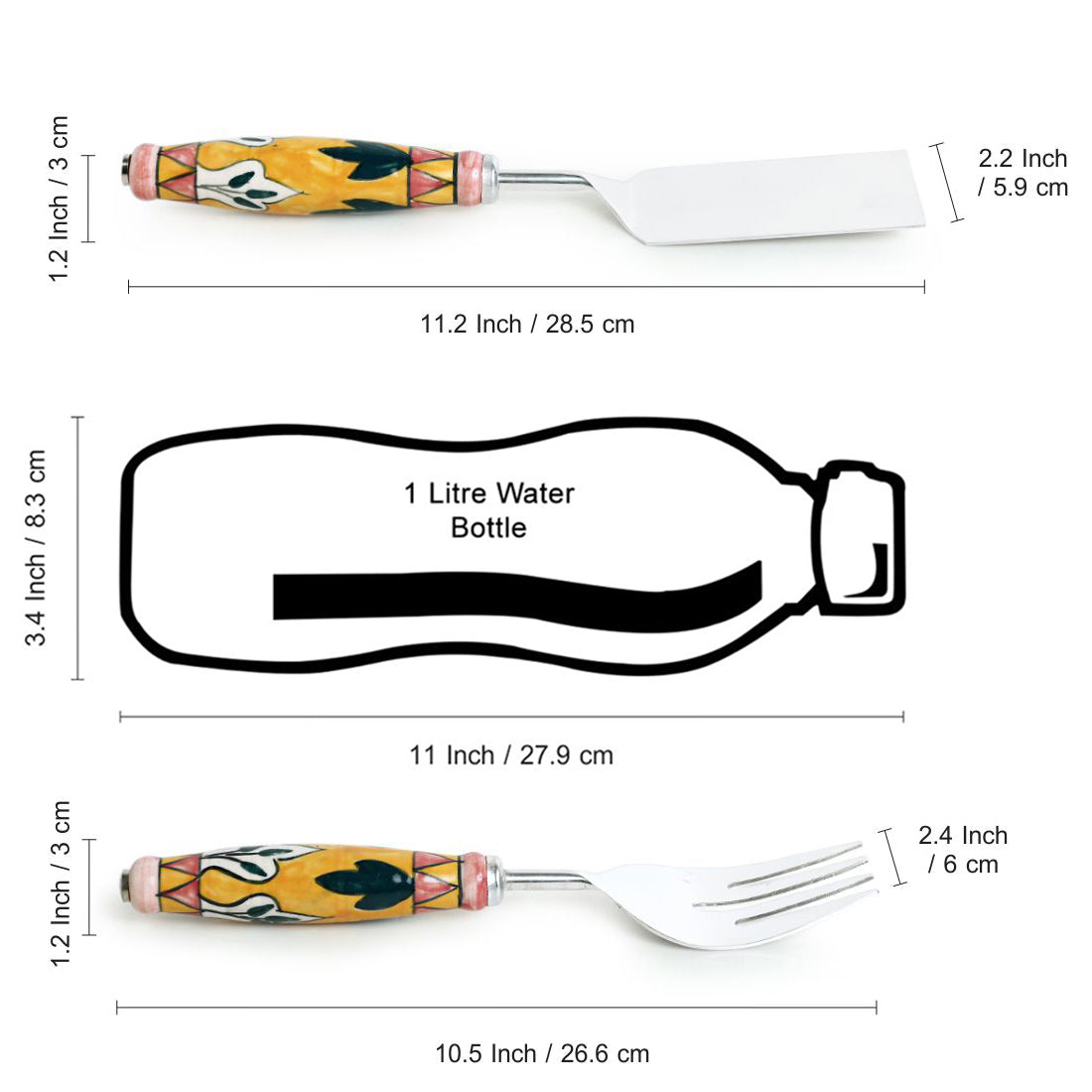 EXCLUSIVELANE 'The Mughal Patti' Handpainted Serving Fork & Scraper In Stainless Steel & Ceramic (Set of 2) - view 6