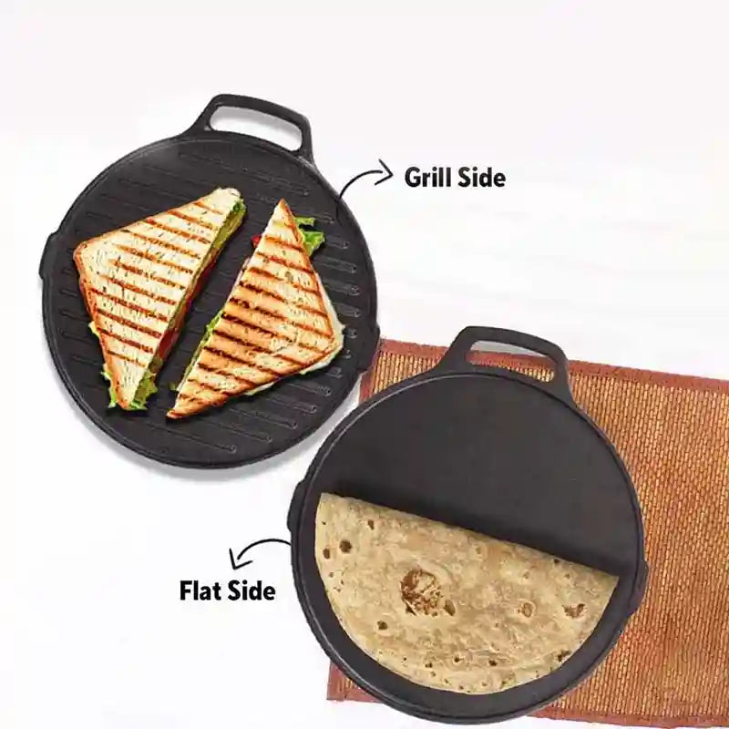 Griddle grill pan – The Indus Valley CASTrong Cast Iron 2-in-1 Griddle (Grill Pan + Tawa), Pre-seasoned, 100% Pure, Toxin-free, Induction, Round, 26cm, 2.1 Kg