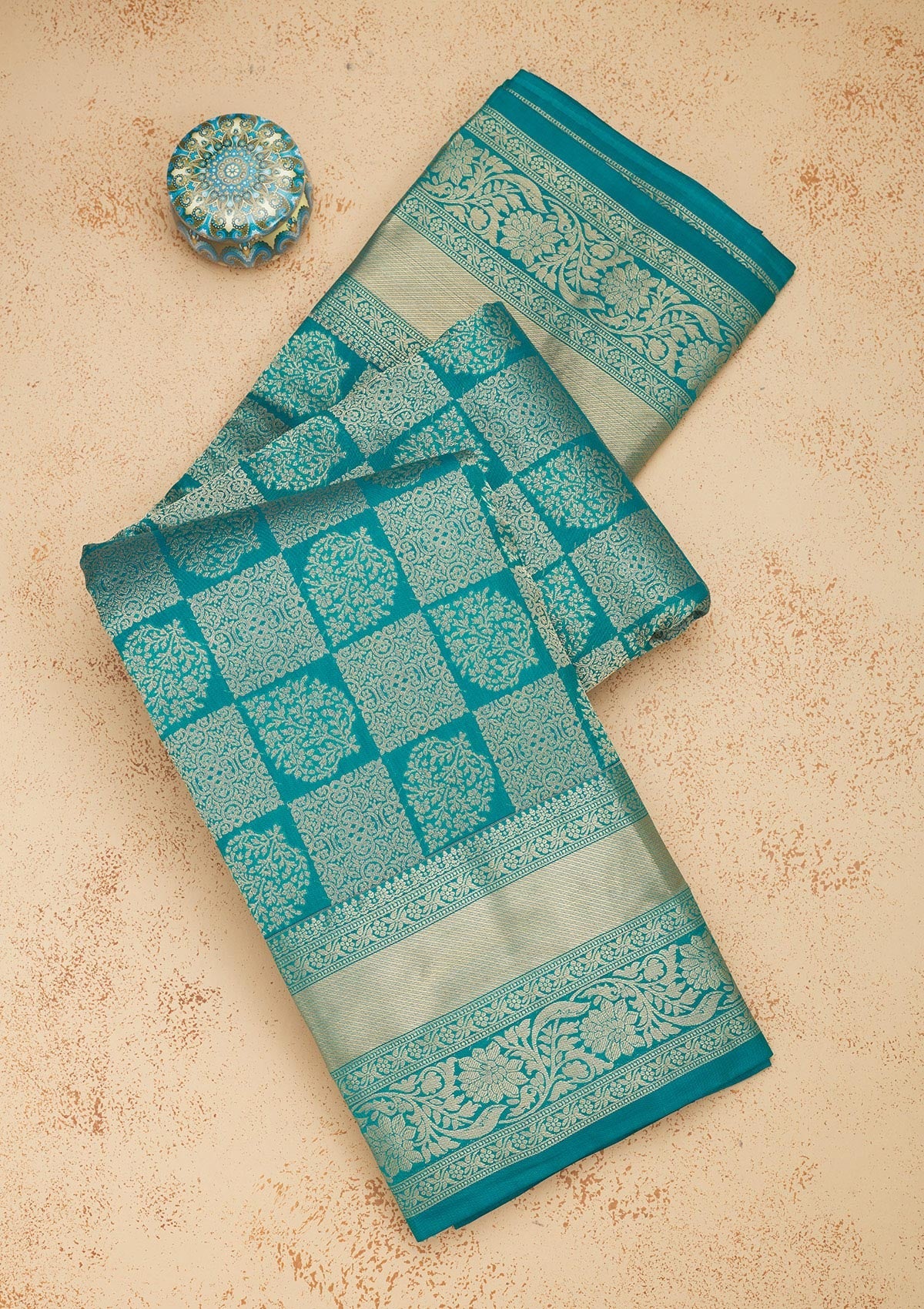 Koskii Peacock Blue Zariwork Pure Silk Saree – Women's