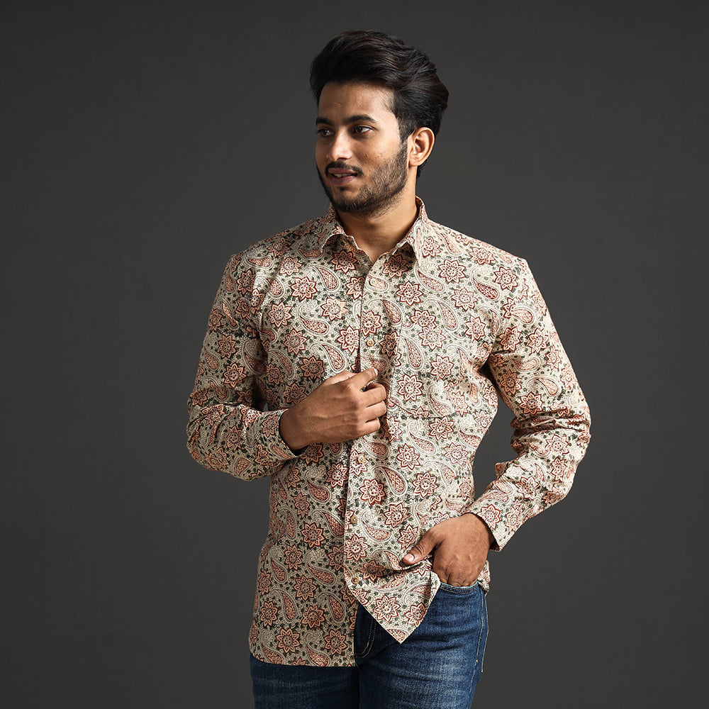 ITOKRI CASUALS Beige - Premium Pedana Kalamkari Block Printed Cotton Men Full Sleeve Shirt - view 3