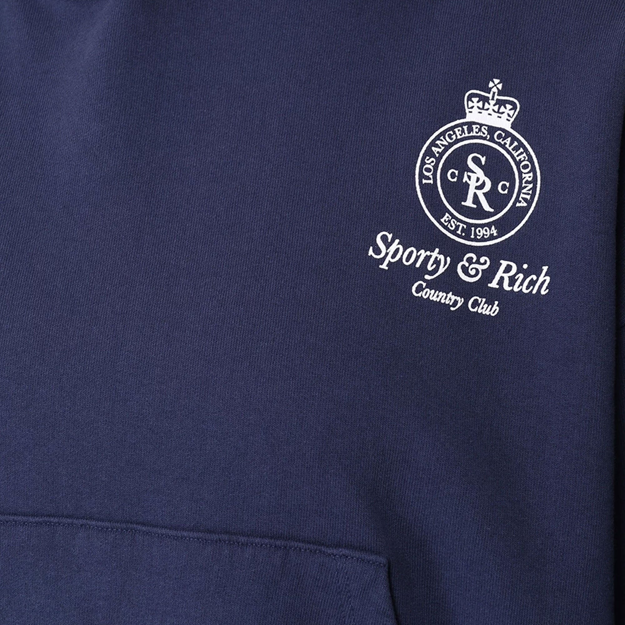 Sporty & Rich | Crown Logo Cropped Hoodie { Navy/white - view 5