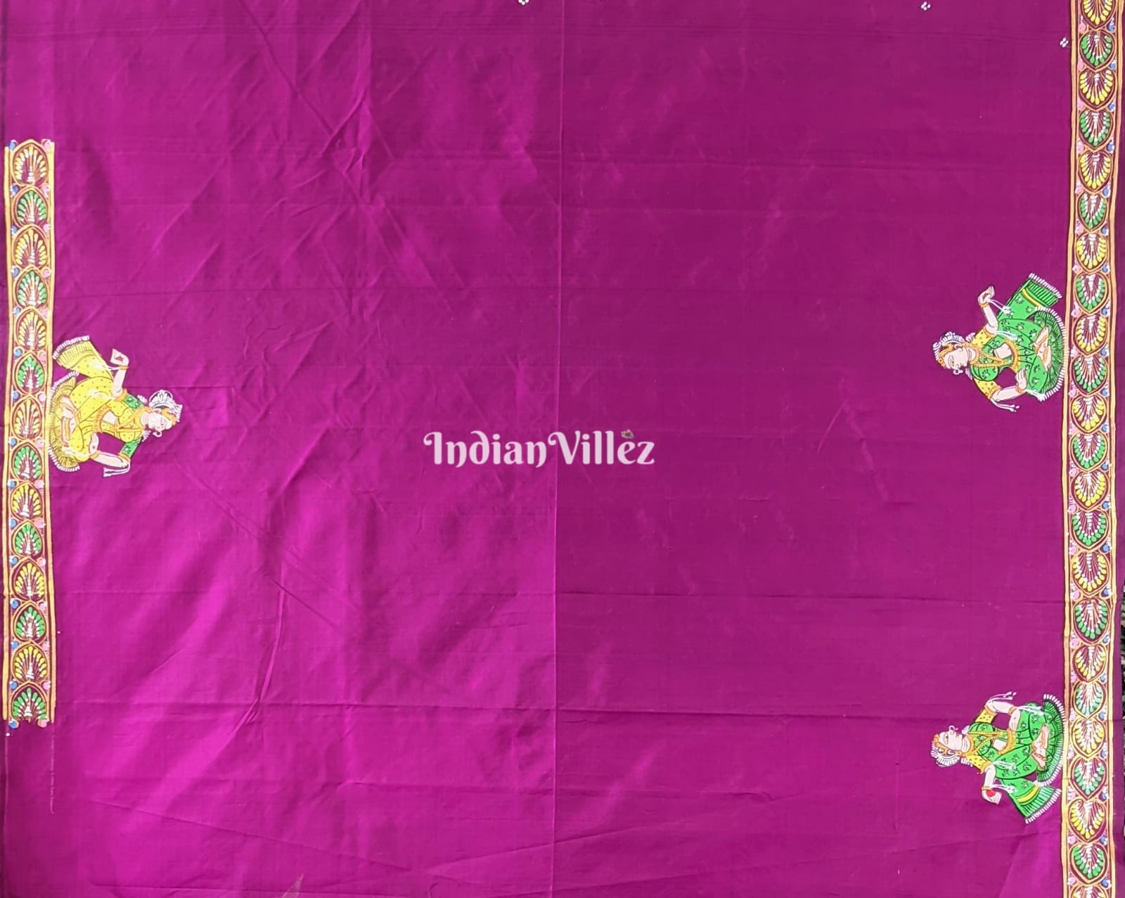 IndianVillèz Wine Color Ram Sita Vivah Theme Hand-Painted Pattachitra Saree - view 4