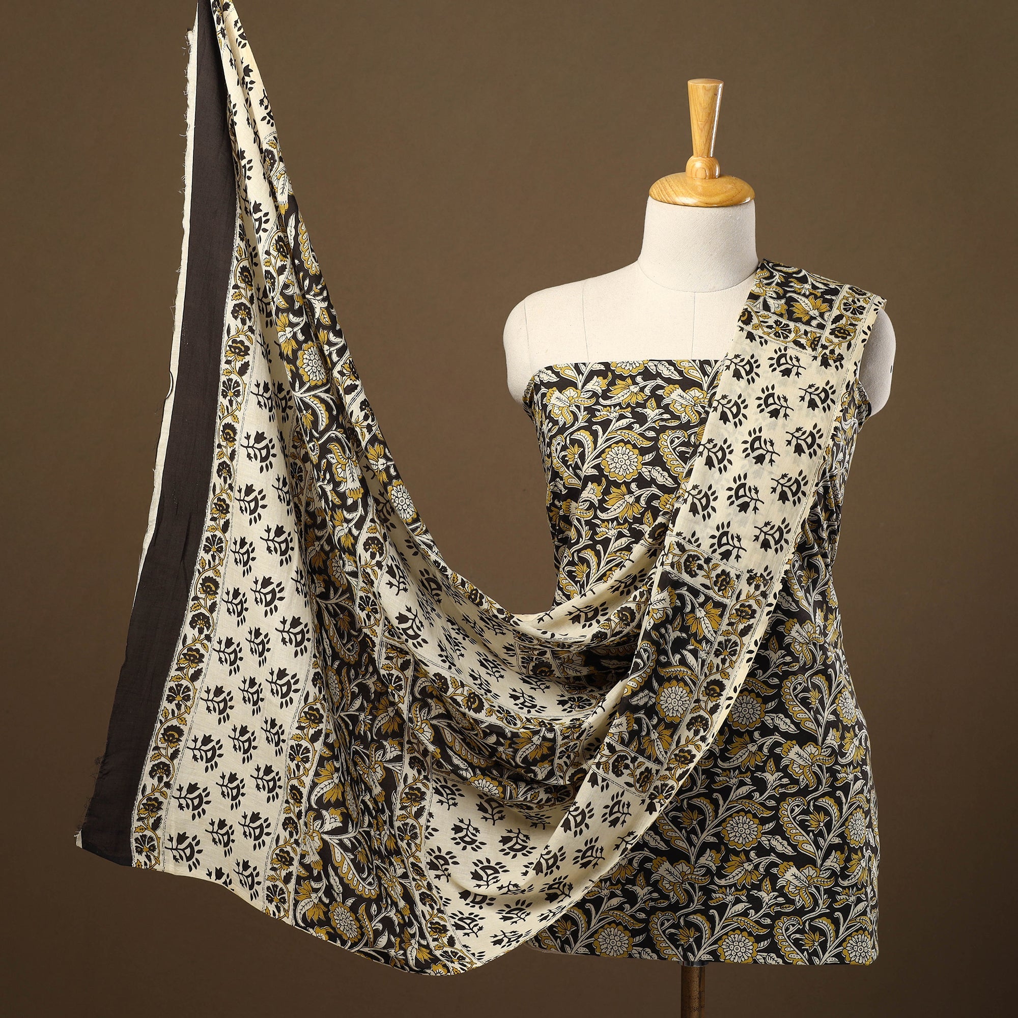 ARTISAN HAND BLOCK PRINTS Black - 3pc Block Print Cotton Bagru Dress Material 58