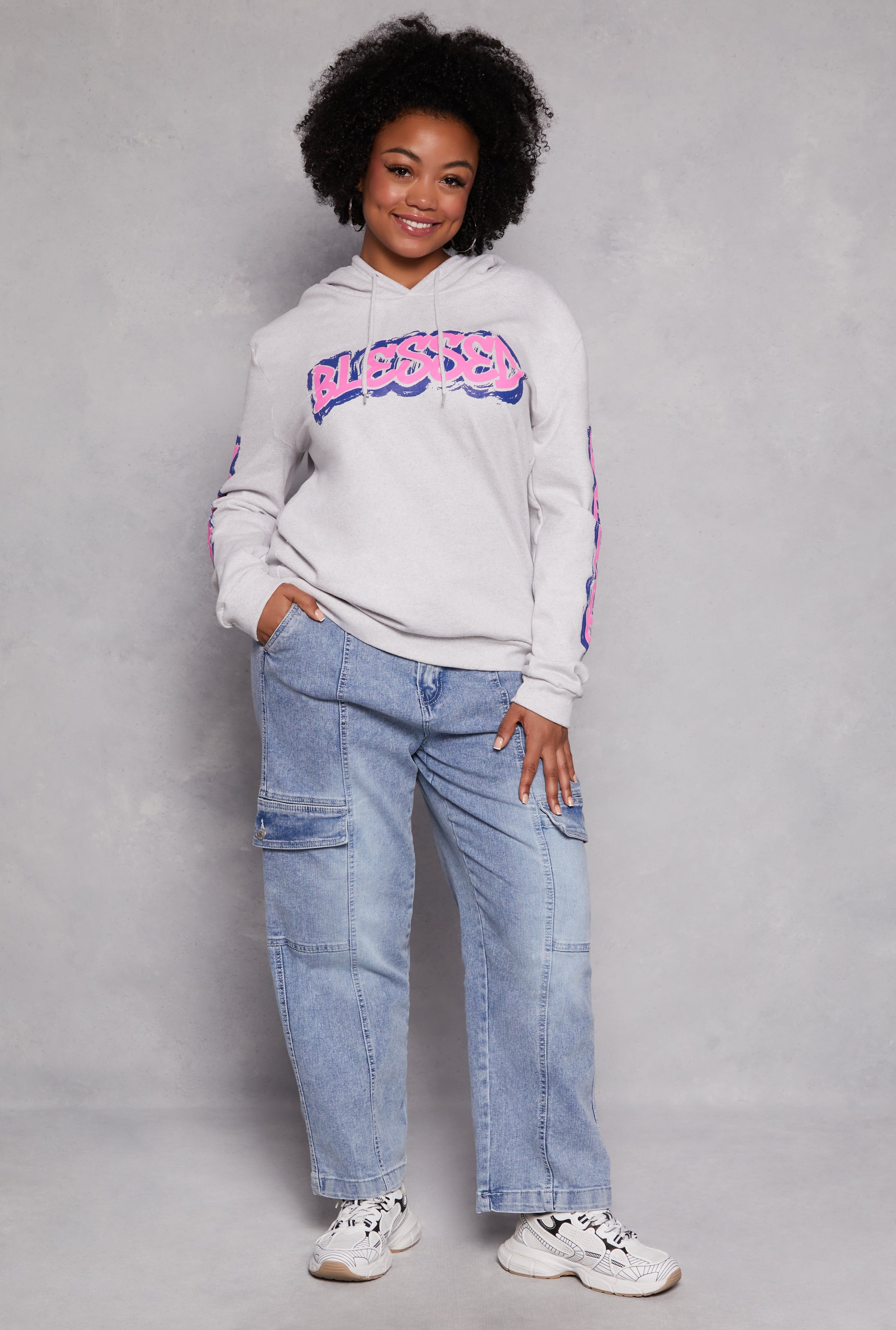 Rainbow Shops Plus Size Blessed Bear Graphic Pullover Hoodie - view 2