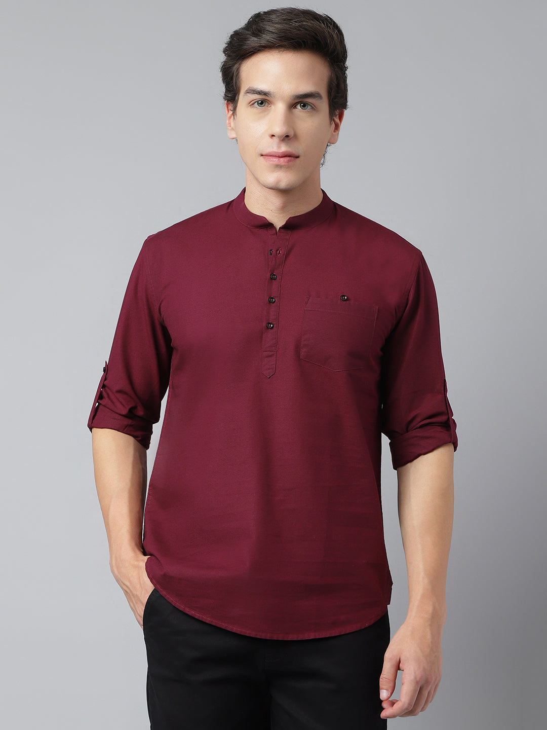 BlackTree Men Wine Standard Fit Solid Kurta